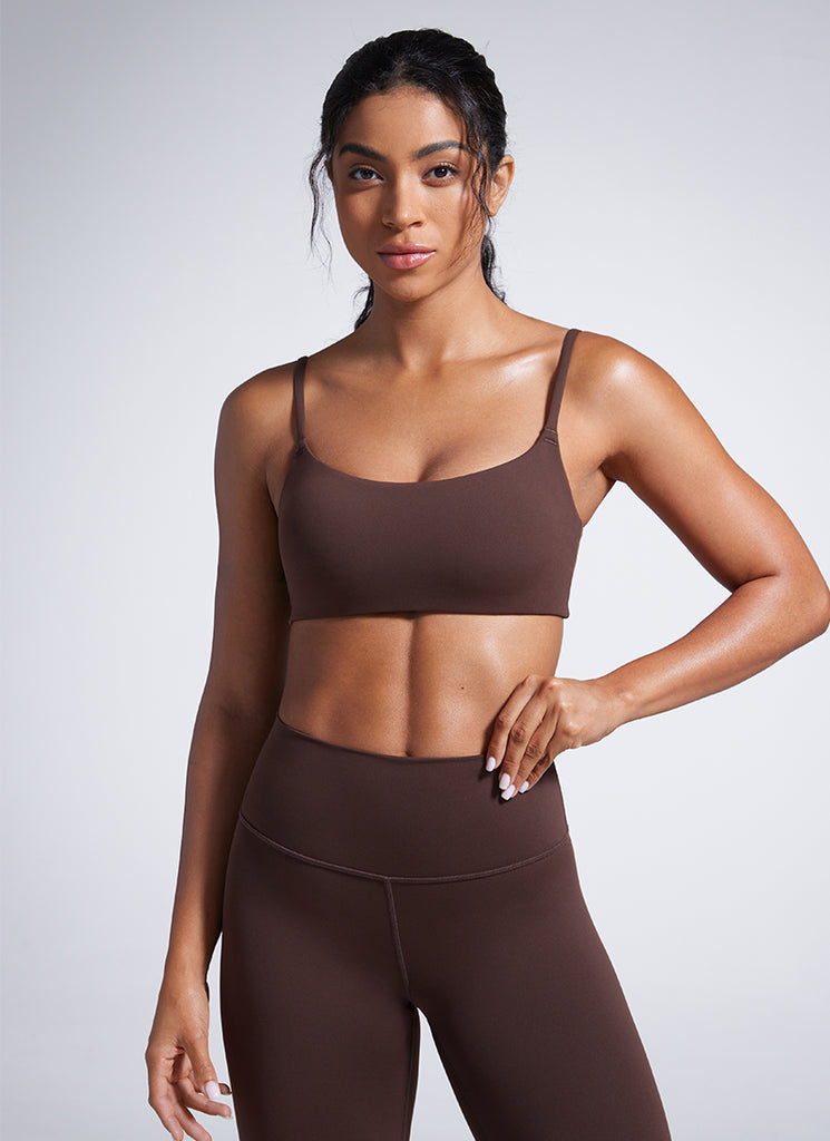 CRZ YOGA Womens Butterbreeze Spaghetti Strap Scoop Neck Sports Bra Grey Sage