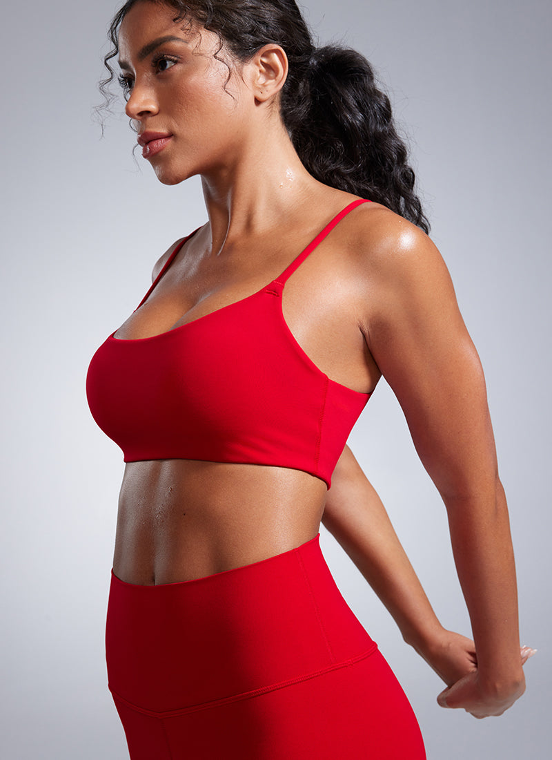 CRZ YOGA Womens Butterbreeze Spaghetti Strap Scoop Neck Sports Bra White