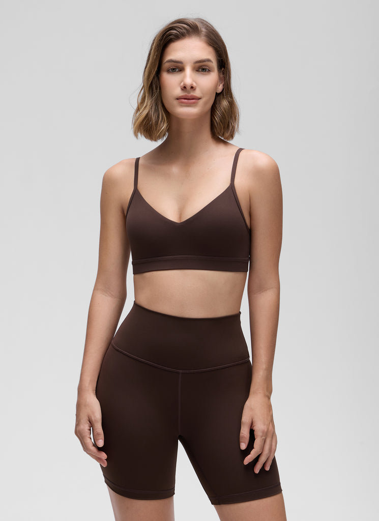 CRZ YOGA Butterluxe Womens V Neck Camisole Yoga Padded Sports Bra Hot Fudge Brown