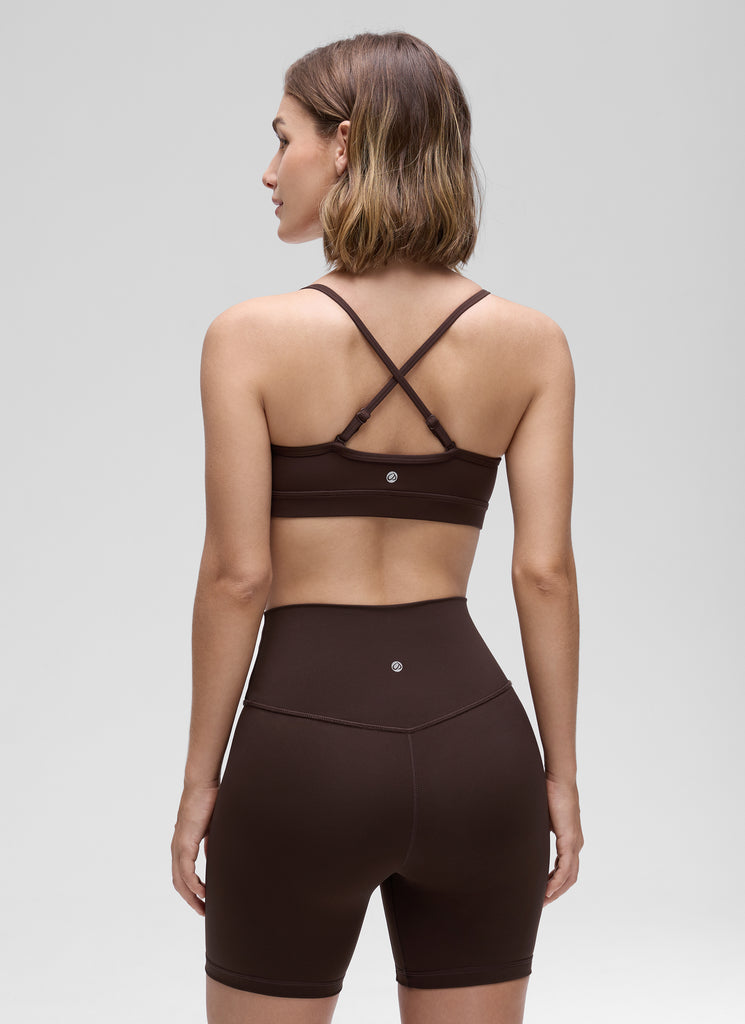 CRZ YOGA Butterluxe Womens V Neck Camisole Yoga Padded Sports Bra Hot Fudge Brown