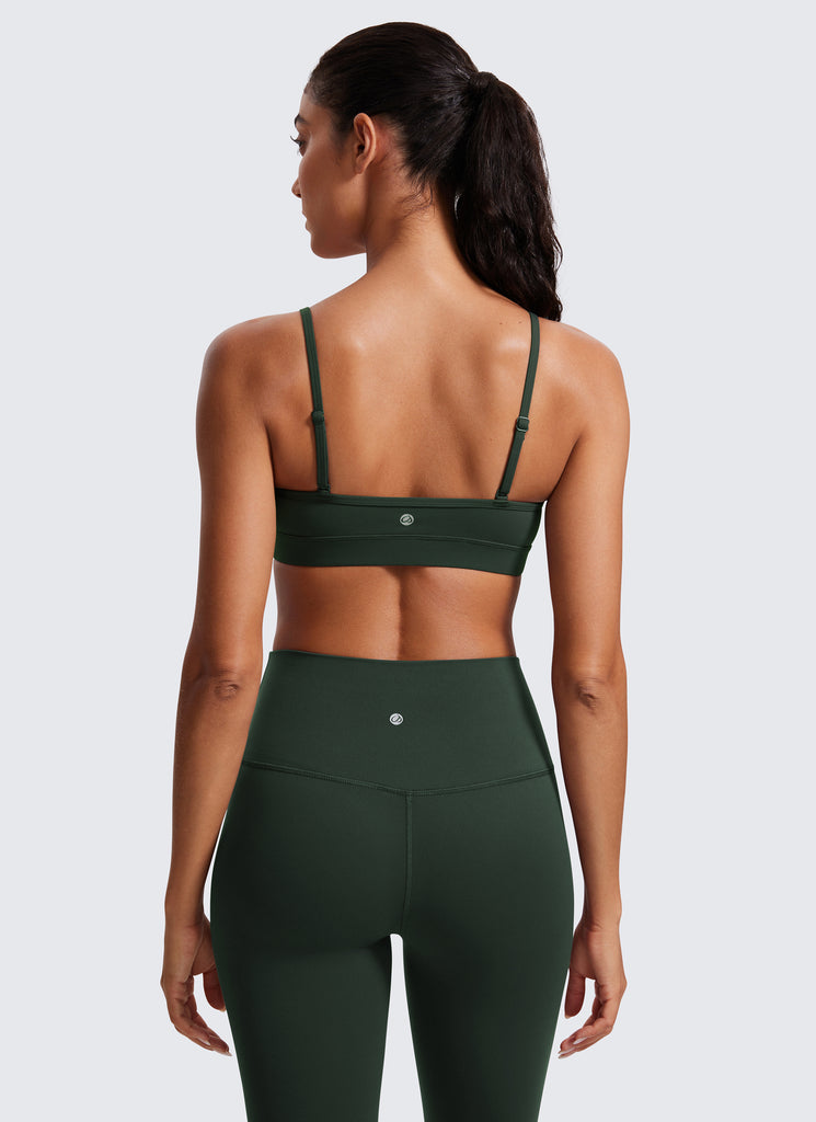 CRZ YOGA Butterluxe Womens V Neck Camisole Yoga Padded Sports Bra Legend Green