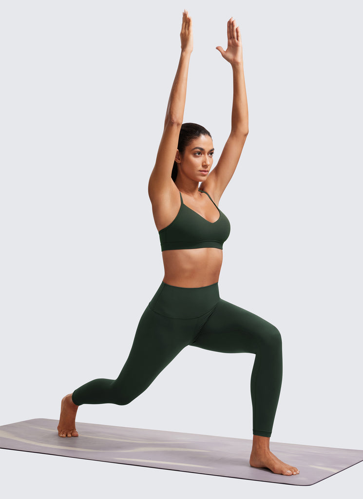 CRZ YOGA Butterluxe Womens V Neck Camisole Yoga Padded Sports Bra Legend Green