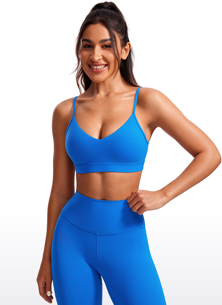 CRZ YOGA Butterluxe Womens V Neck Camisole Yoga Padded Sports Bra True Navy