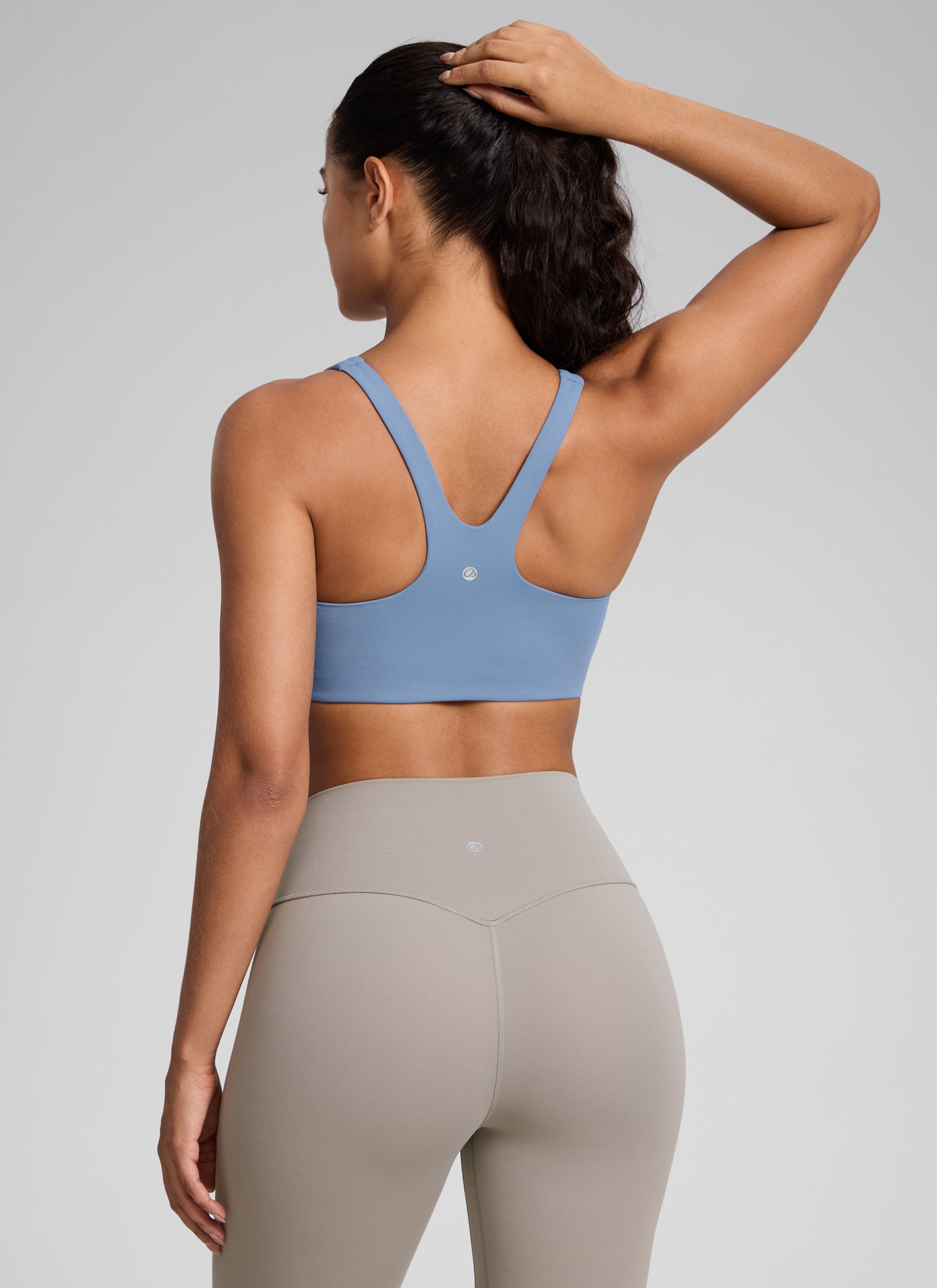 CRZ YOGA Womens Butterlift Double Lined Square Neck Yoga Sports Bra Washed Denim