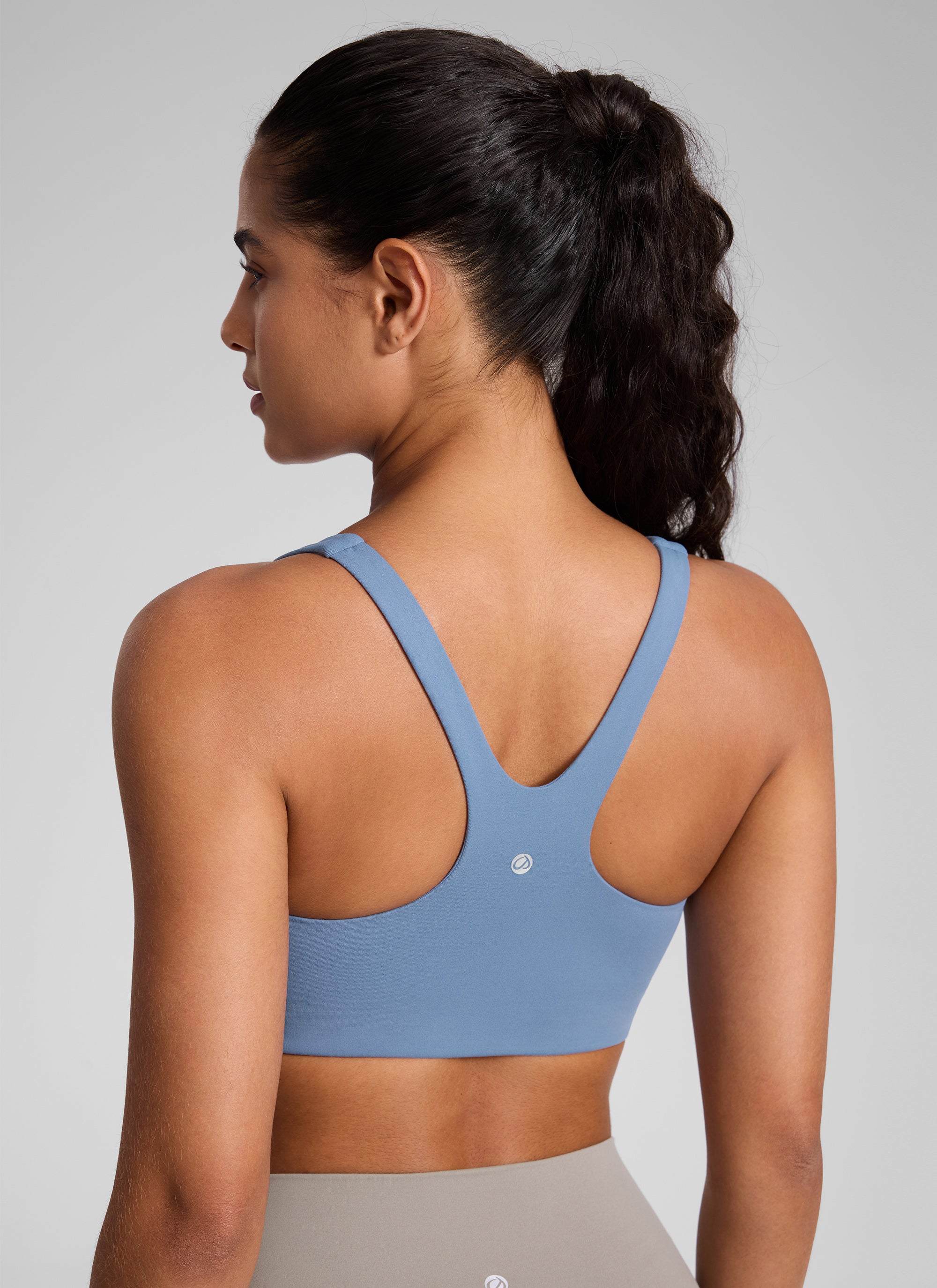 CRZ YOGA Womens Butterlift Double Lined Square Neck Yoga Sports Bra Washed Denim