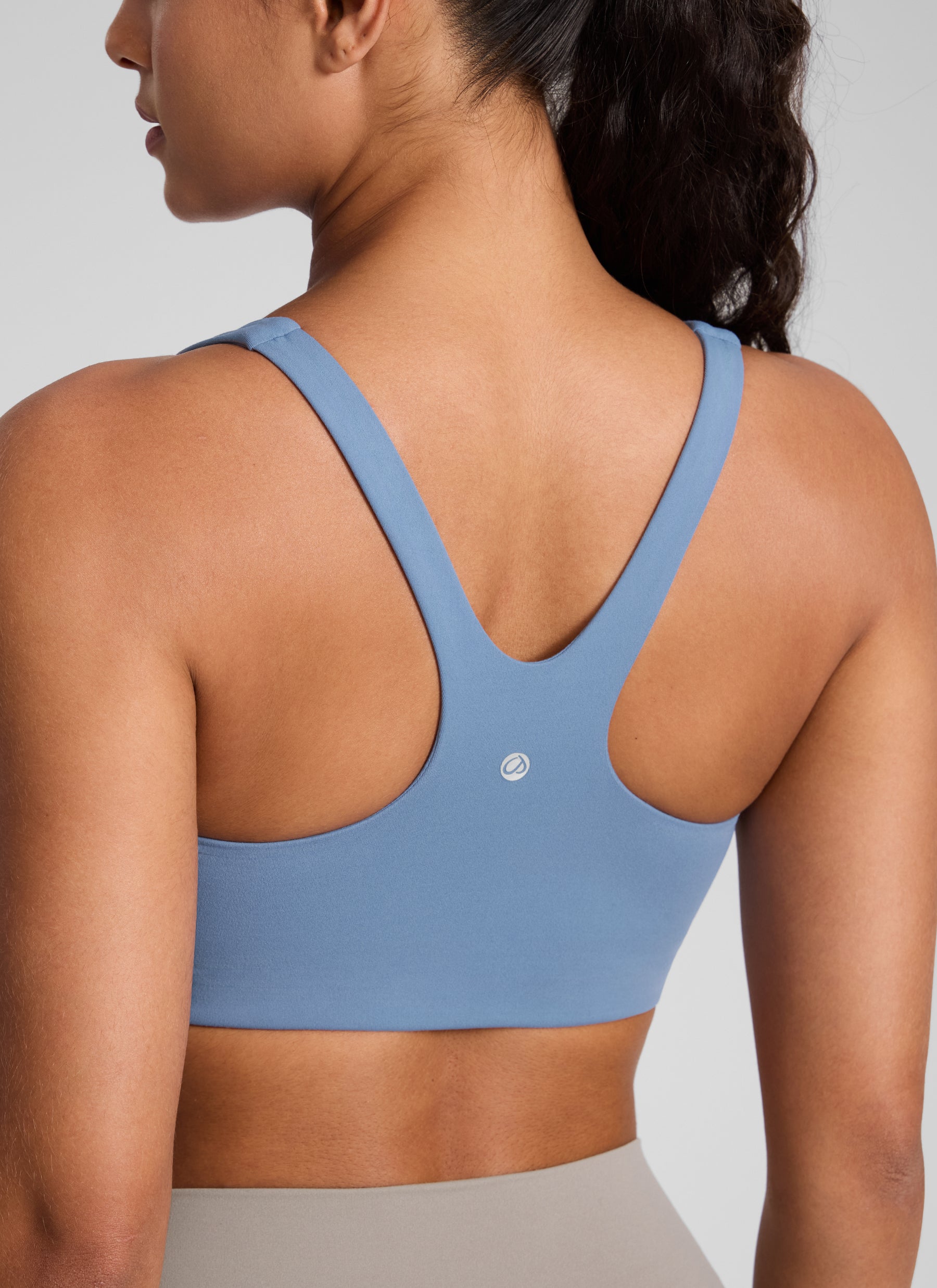 CRZ YOGA Womens Butterlift Double Lined Square Neck Yoga Sports Bra Washed Denim @model_info:C
