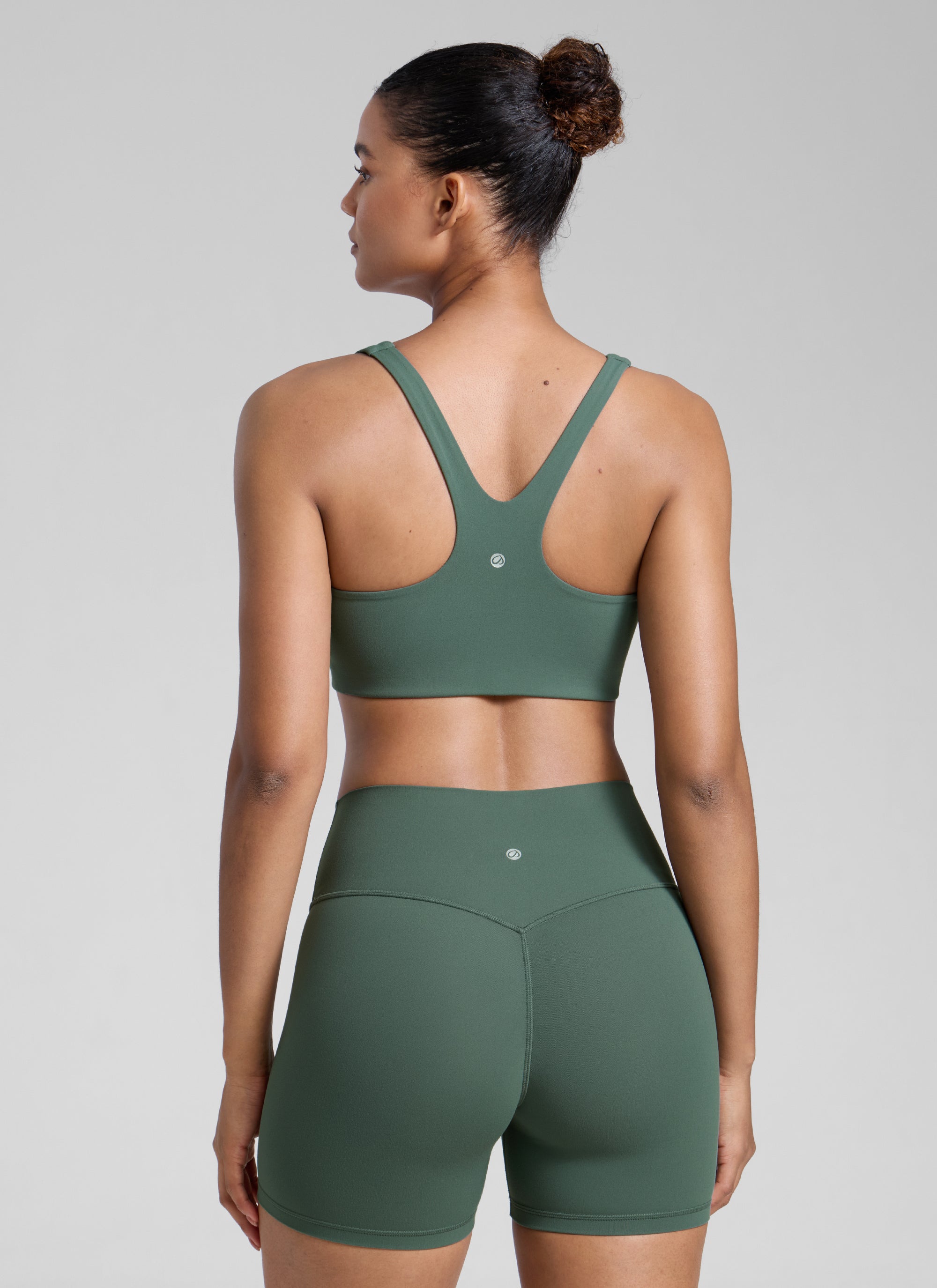 CRZ YOGA Womens Butterlift Double Lined Square Neck Yoga Sports Bra Dark Forest Green @model_info:Barbara