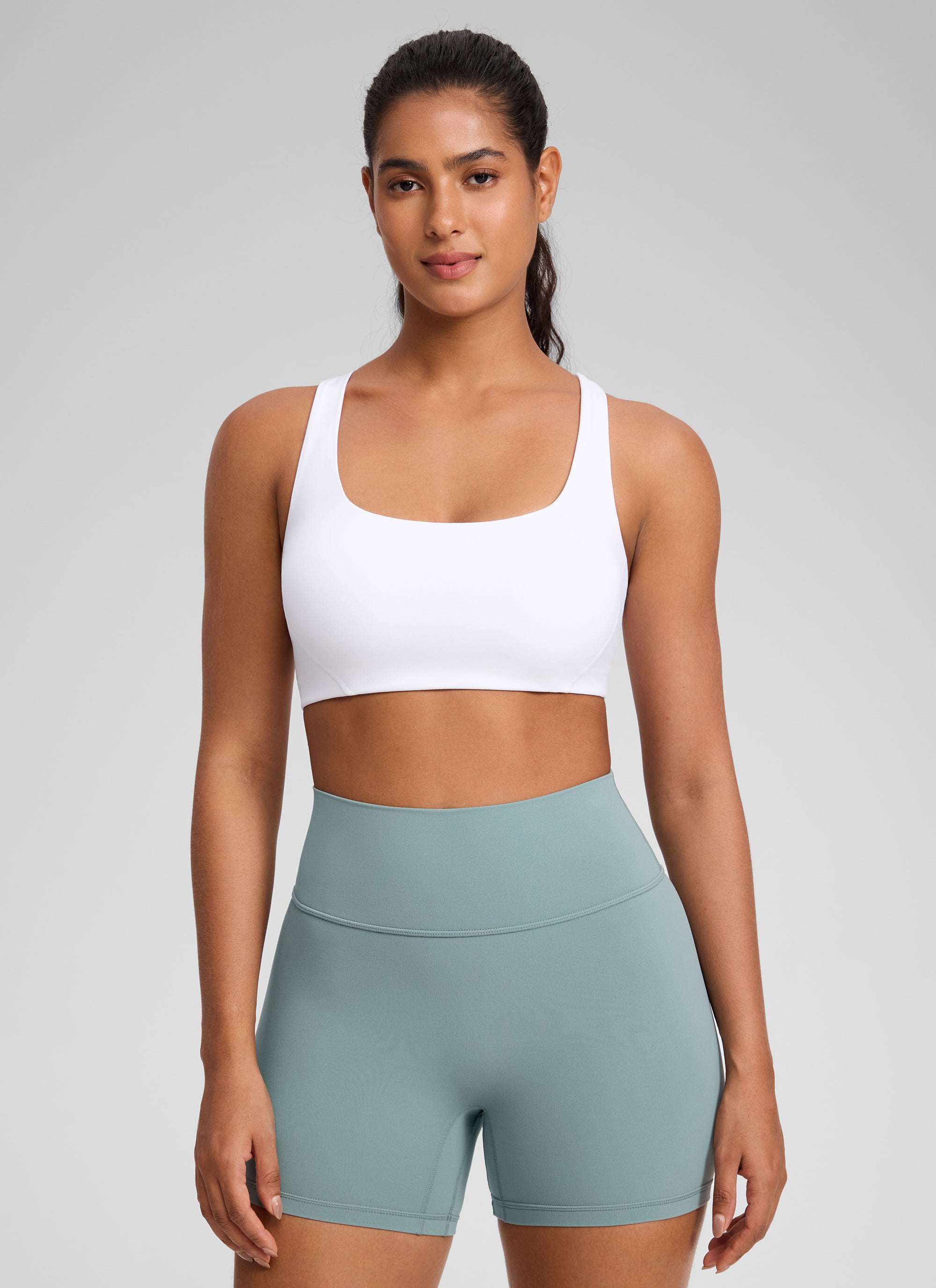 CRZ YOGA Womens Butterlift Double Lined Square Neck Yoga Sports Bra White