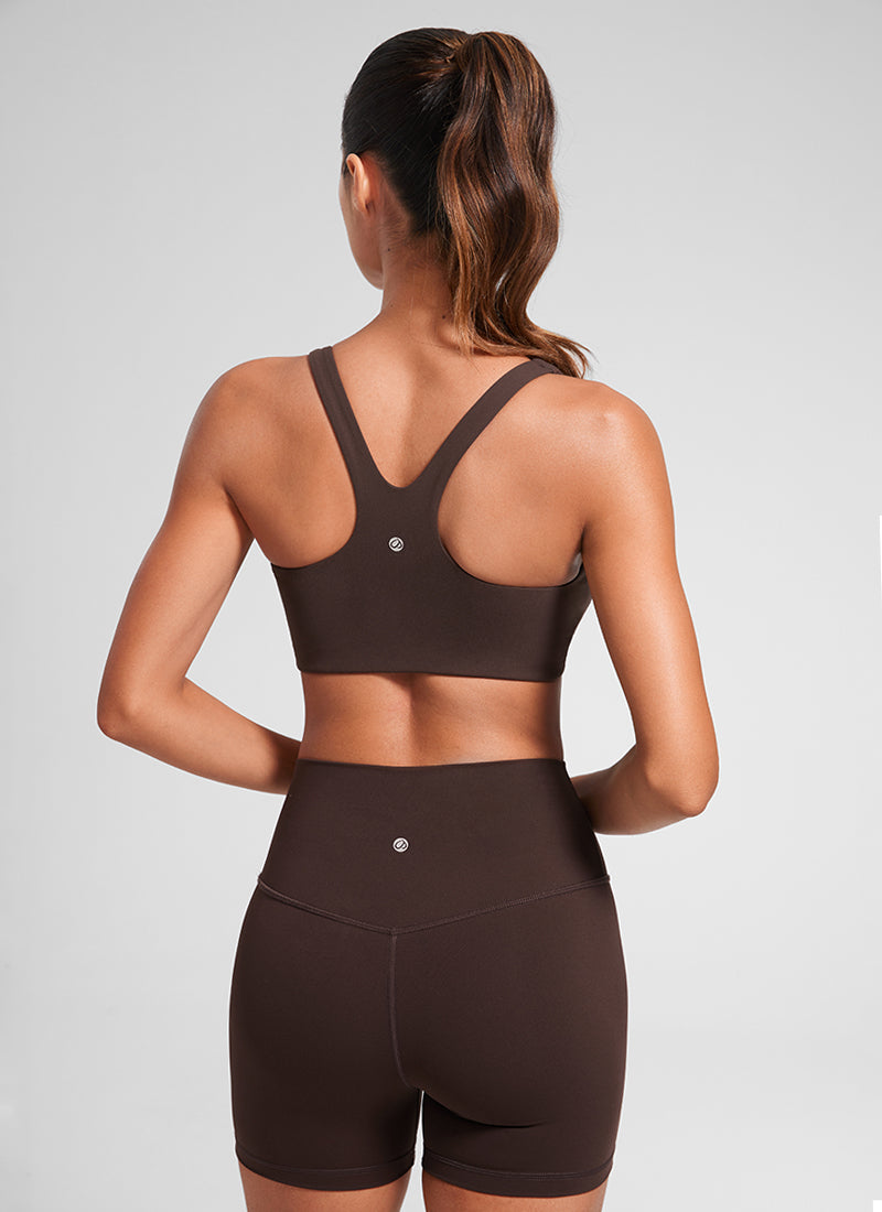 CRZ YOGA Womens Butterlift Double Lined Square Neck Yoga Sports Bra Hot Fudge Brown @model_info:Bea