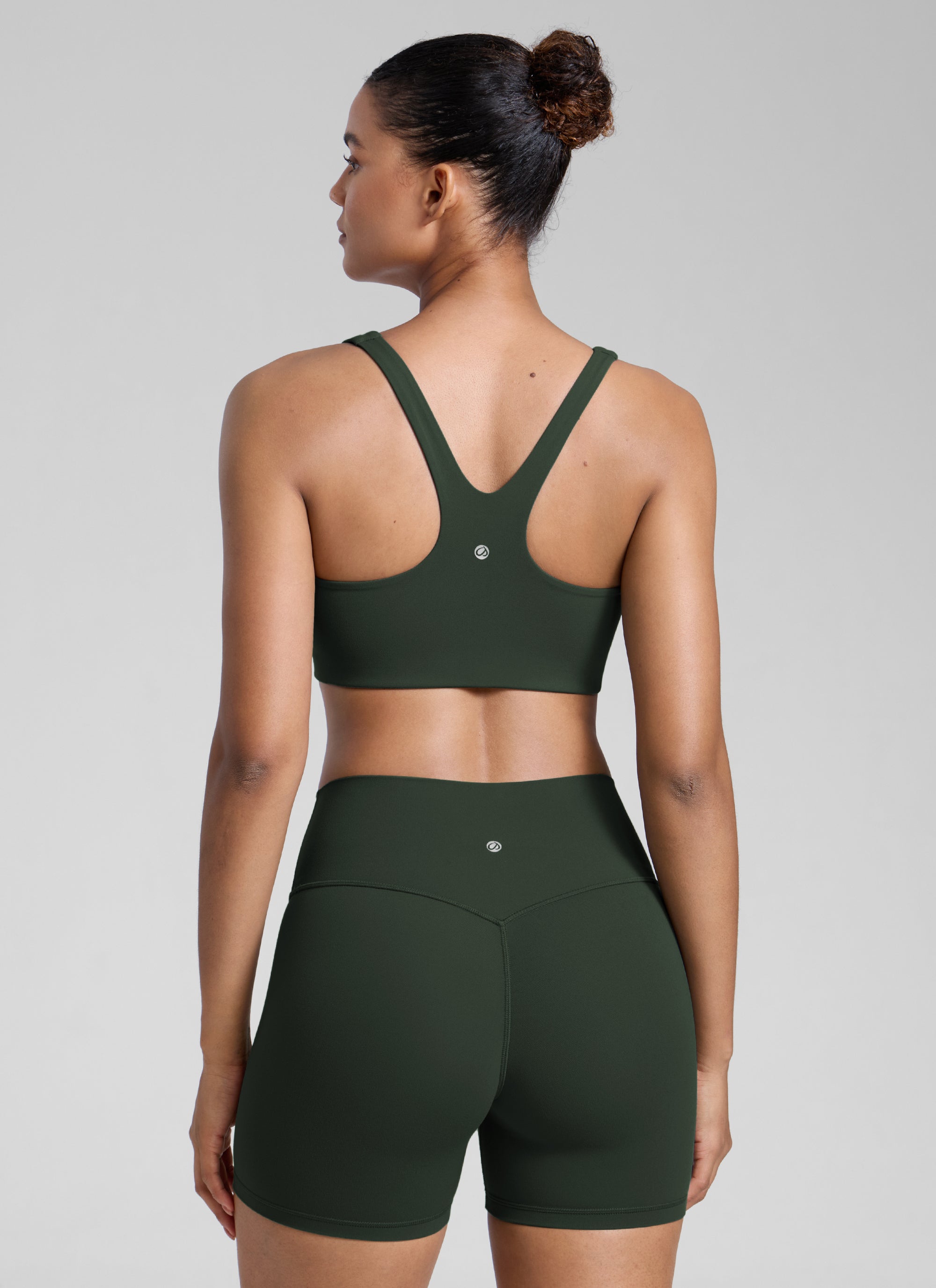 CRZ YOGA Womens Butterlift Double Lined Square Neck Yoga Sports Bra Legend Green @model_info:Barbara