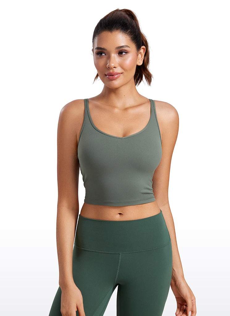 CRZ YOGA Butterluxe-Light Womens V Neck Longline Yoga Padded Sports Bra Taupe