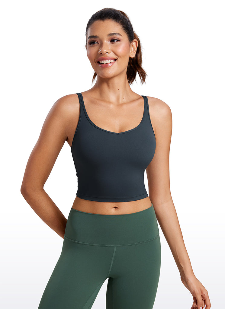 CRZ YOGA Butterluxe-Light Womens V Neck Longline Yoga Padded Sports Bra Grey Sage