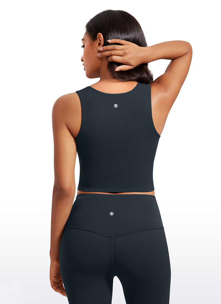 CRZ YOGA Butterluxe Women Longline Square Neck Sport Built in Bra Tank Black