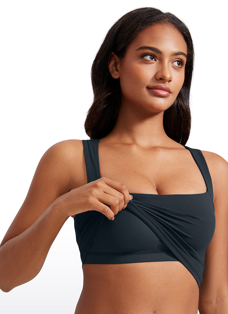 CRZ YOGA Butterluxe Women Longline Square Neck Sport Built in Bra Tank Black