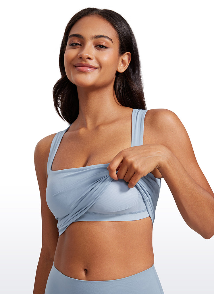 CRZ YOGA Butterluxe Women Longline Square Neck Sport Built in Bra Tank Grey Sage