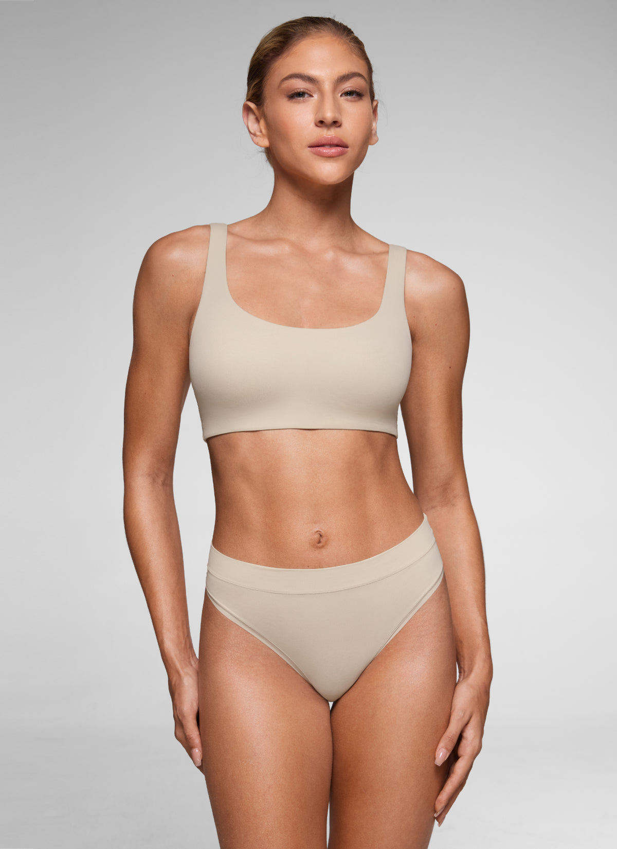 CRZ YOGA Women's Softhold Wireless Double Lined U Back Everyday Bra Mojave Tan 2