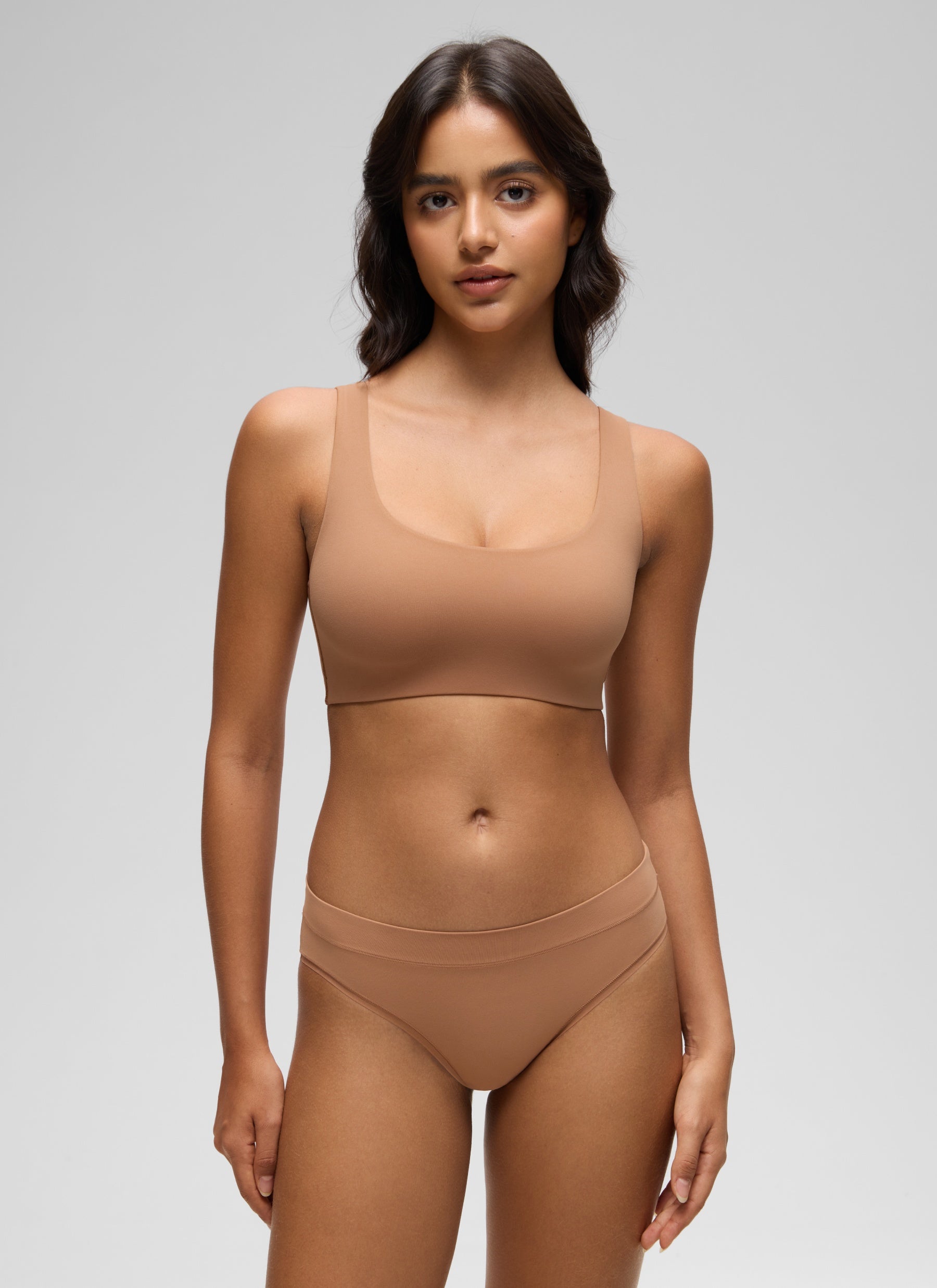 CRZ YOGA Women's Softhold Wireless Double Lined U Back Everyday Bra Gravel Beige