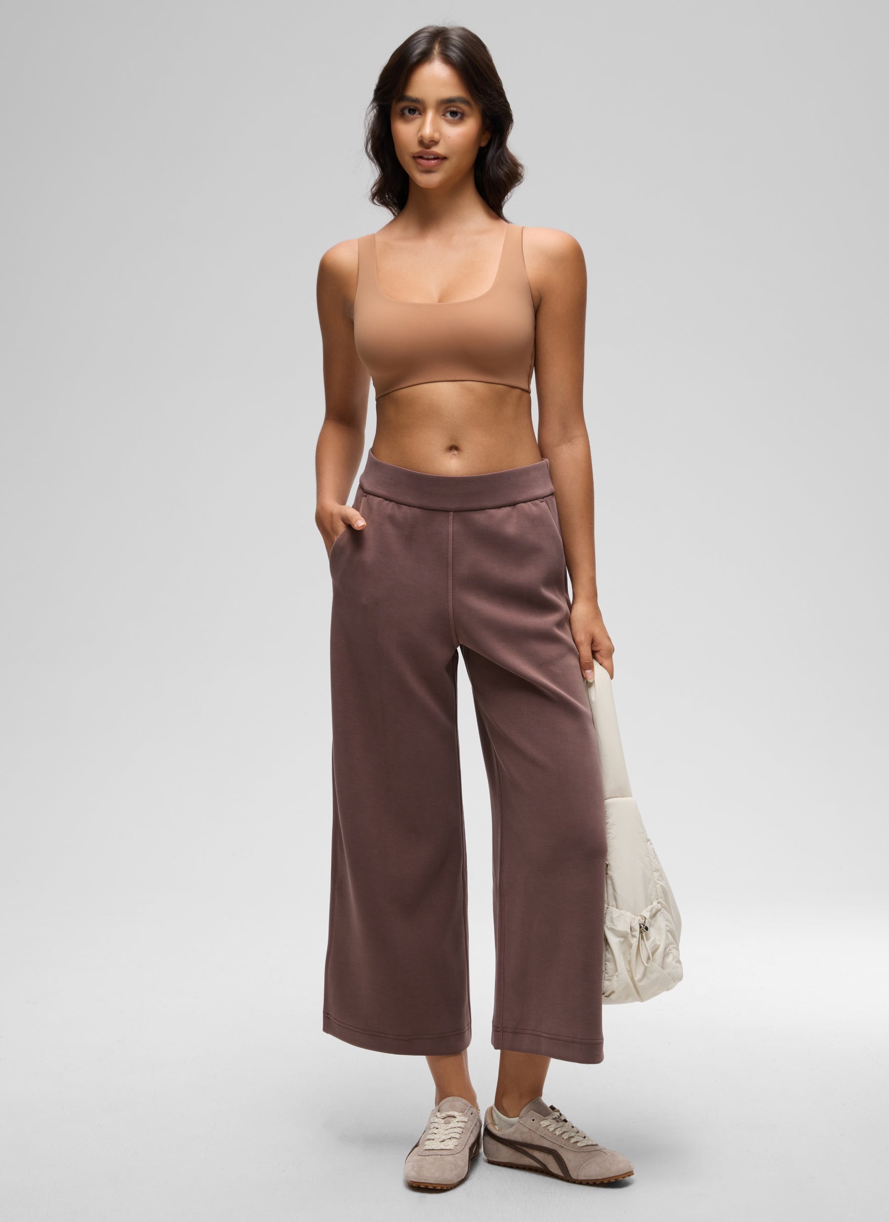 CRZ YOGA Women's Softhold Wireless Double Lined U Back Everyday Bra Gravel Beige