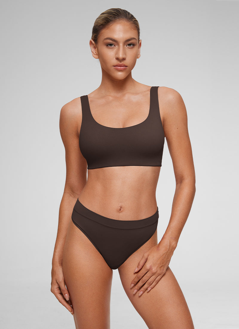 CRZ YOGA Women's Softhold Wireless Double Lined U Back Everyday Bra Hot Fudge Brown