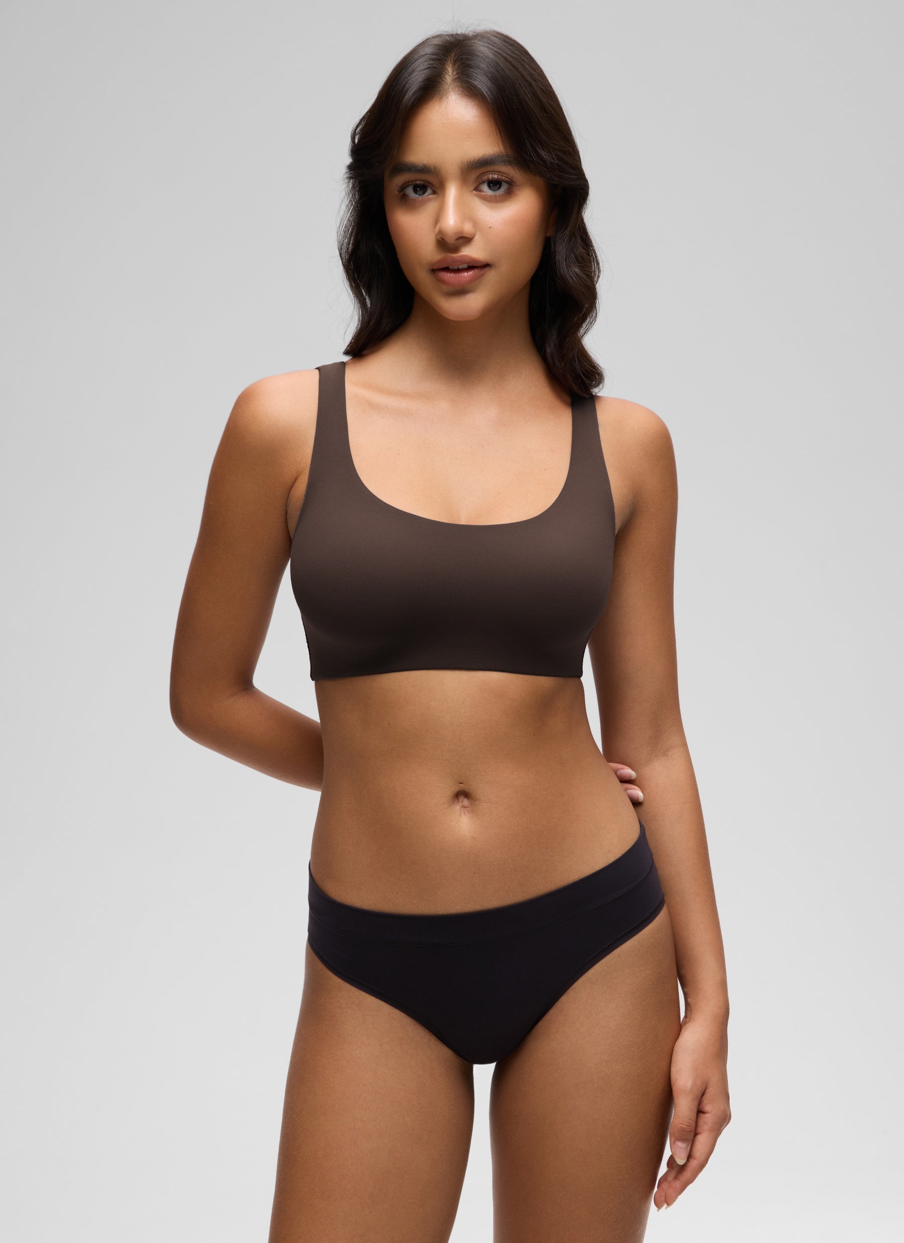 CRZ YOGA Women's Softhold Wireless Double Lined U Back Everyday Bra Hot Fudge Brown