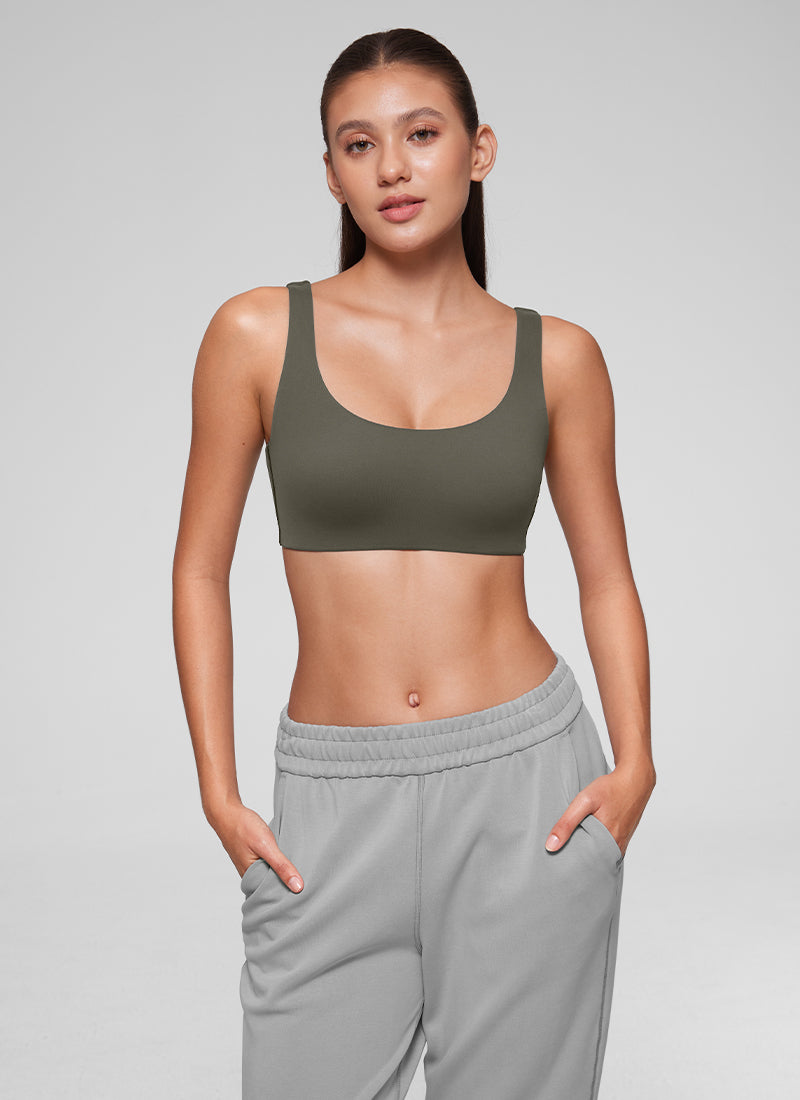 CRZ YOGA Women's Softhold Wireless Double Lined U Back Everyday Bra Light Army Green