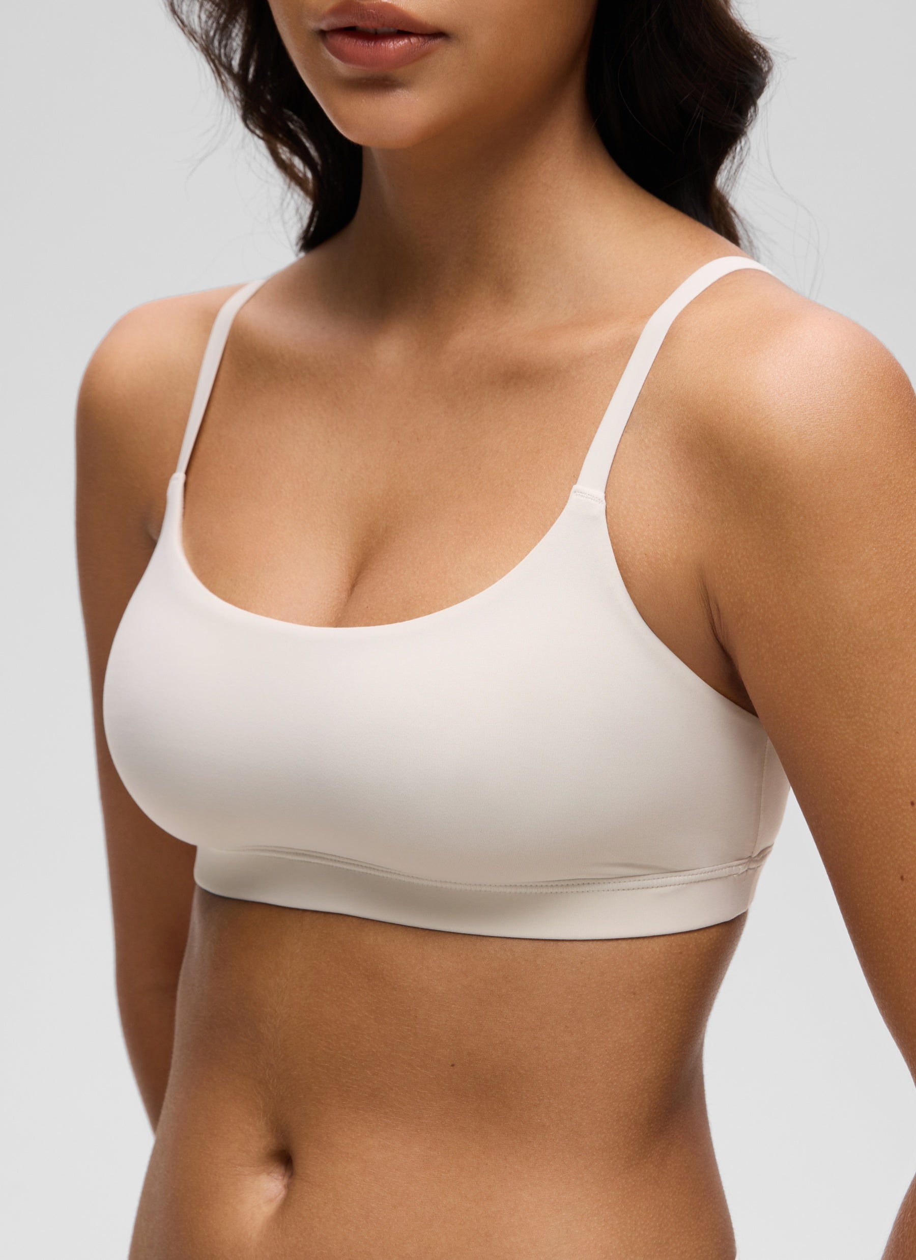 CRZ YOGA Women's Softhold Wireless Scoop Neck  Everyday Bra Adjustable Milky White