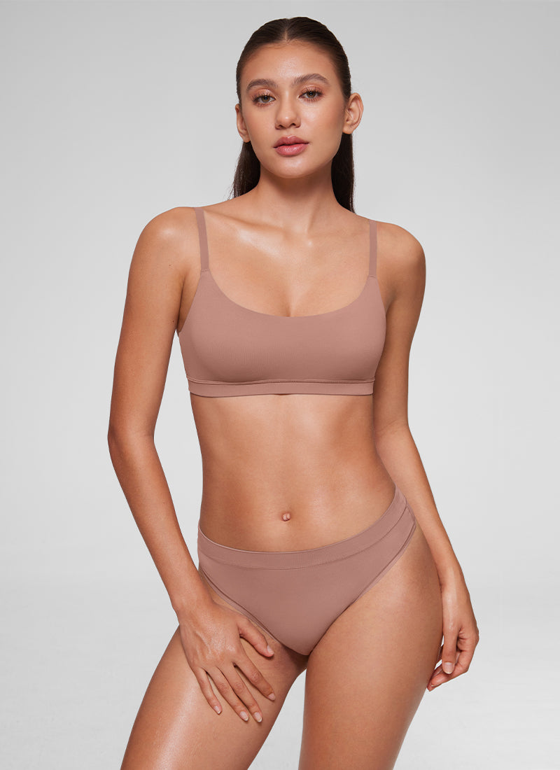 CRZ YOGA Women's Softhold Wireless Scoop Neck  Everyday Bra Adjustable Twilight Rose Pink