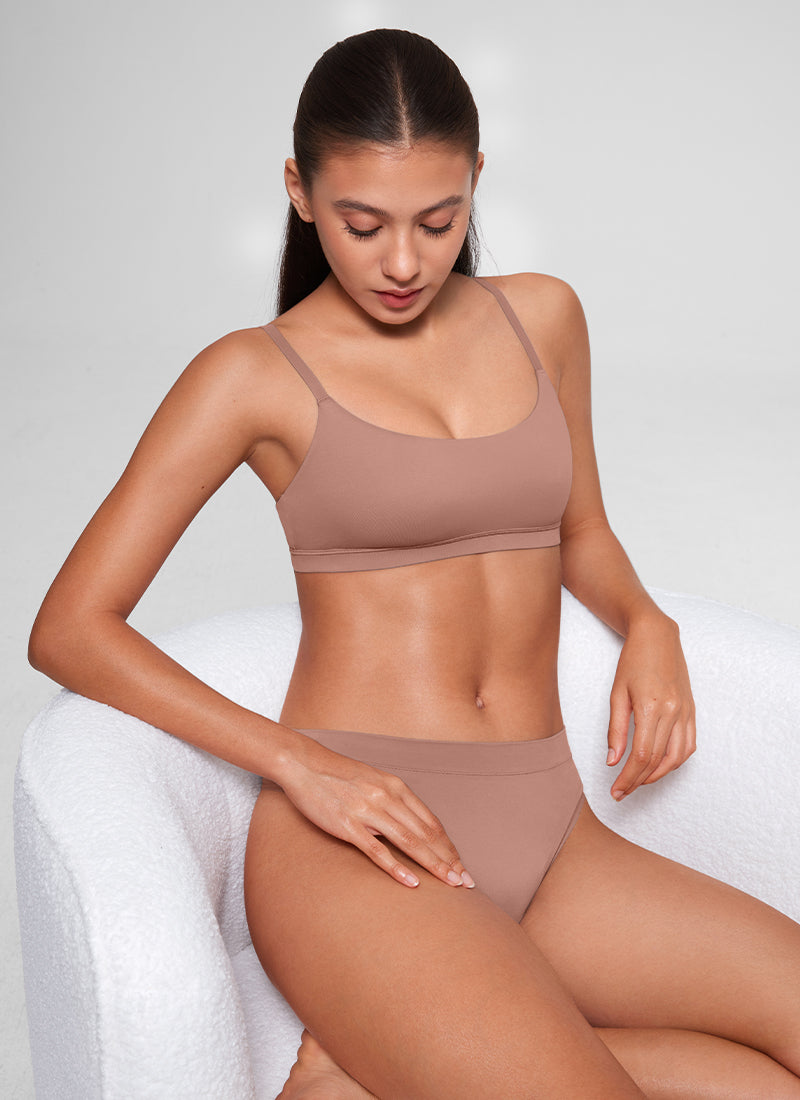 CRZ YOGA Women's Softhold Wireless Scoop Neck  Everyday Bra Adjustable Twilight Rose Pink