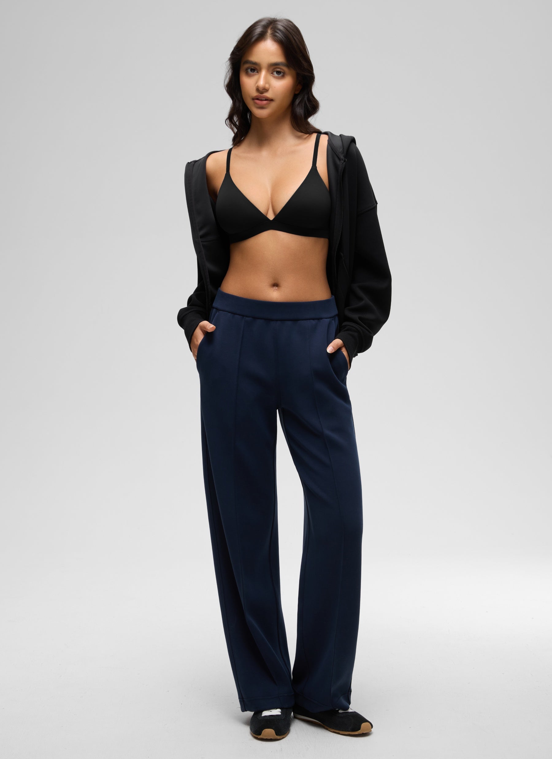 CRZ YOGA Softhold Womens Double Lined Wireless Triangle Bralette Black