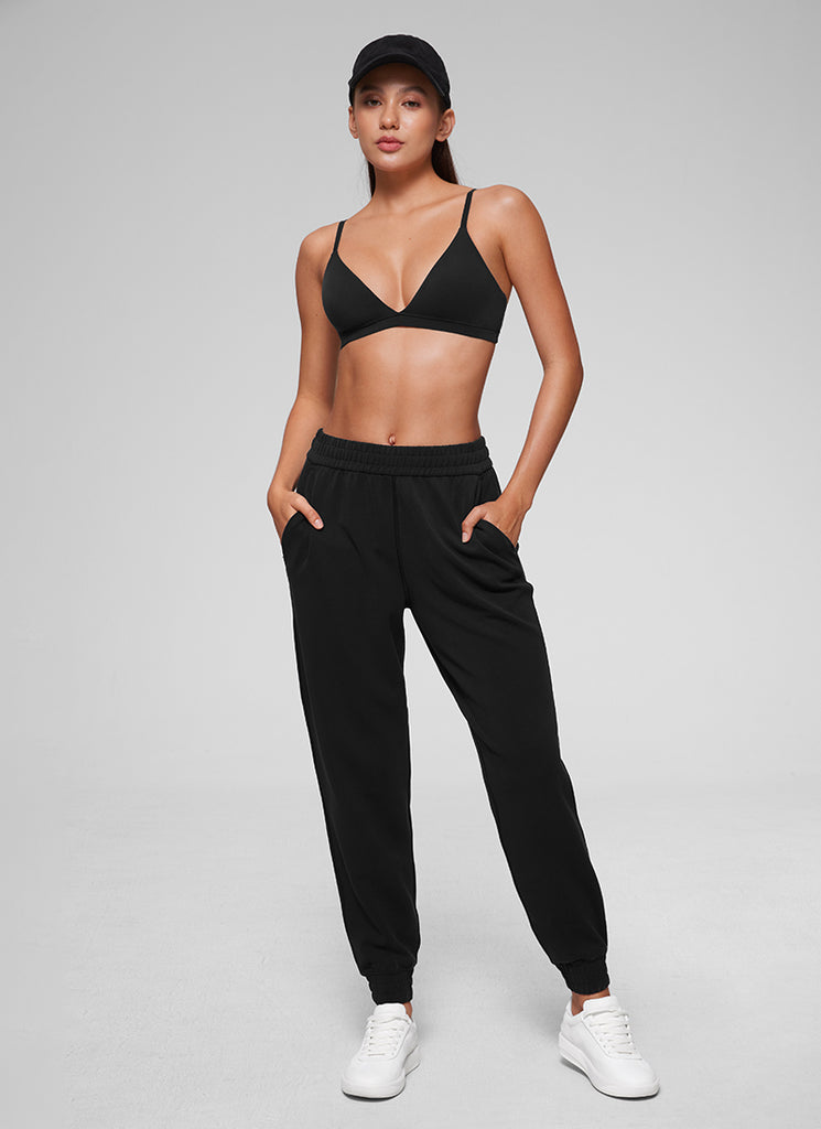 CRZ YOGA Softhold Womens Double Lined Wireless Triangle Bralette Mojave Tan 2