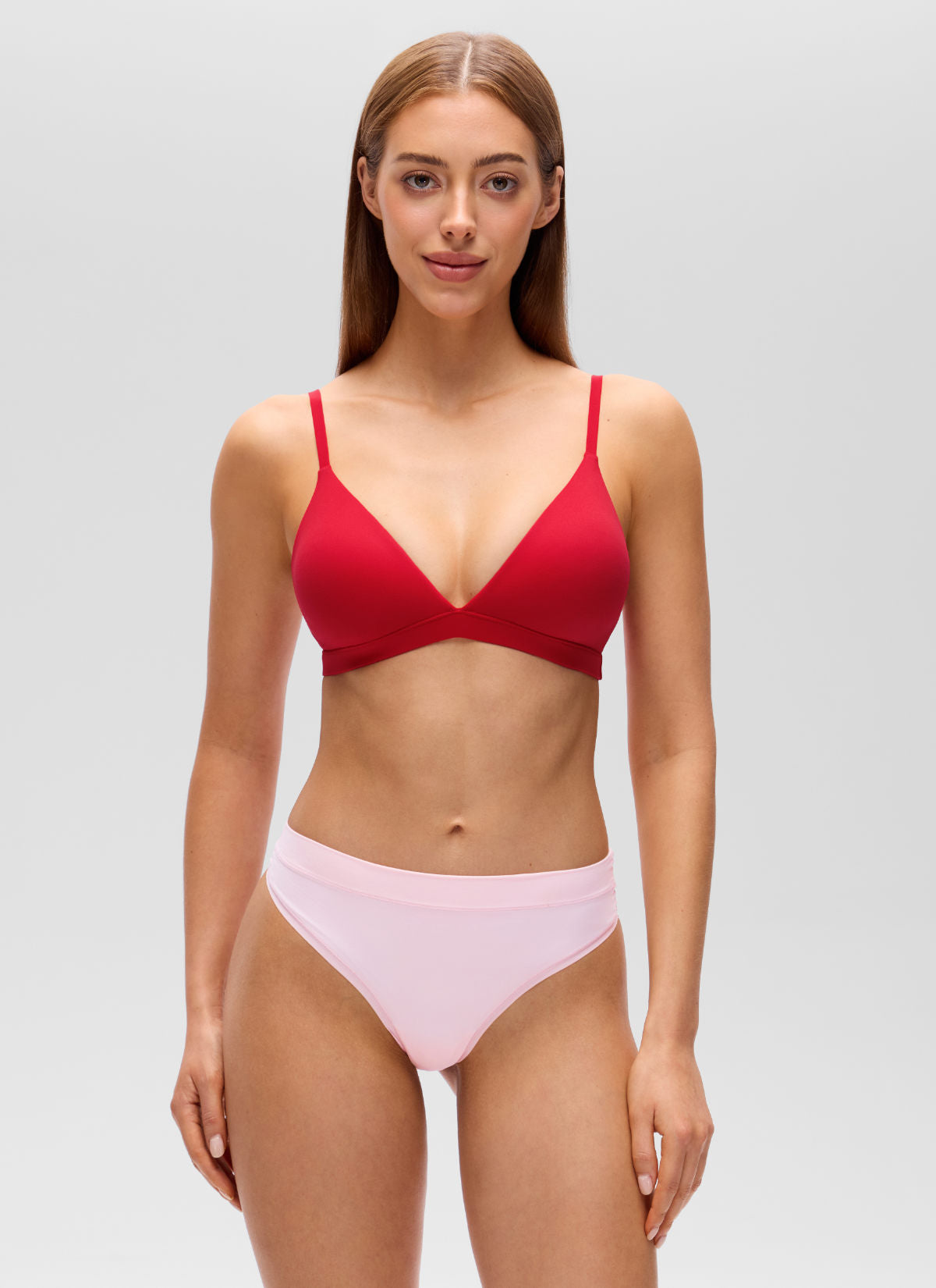 CRZ YOGA Softhold Womens Double Lined Wireless Triangle Bralette Lipstick Red