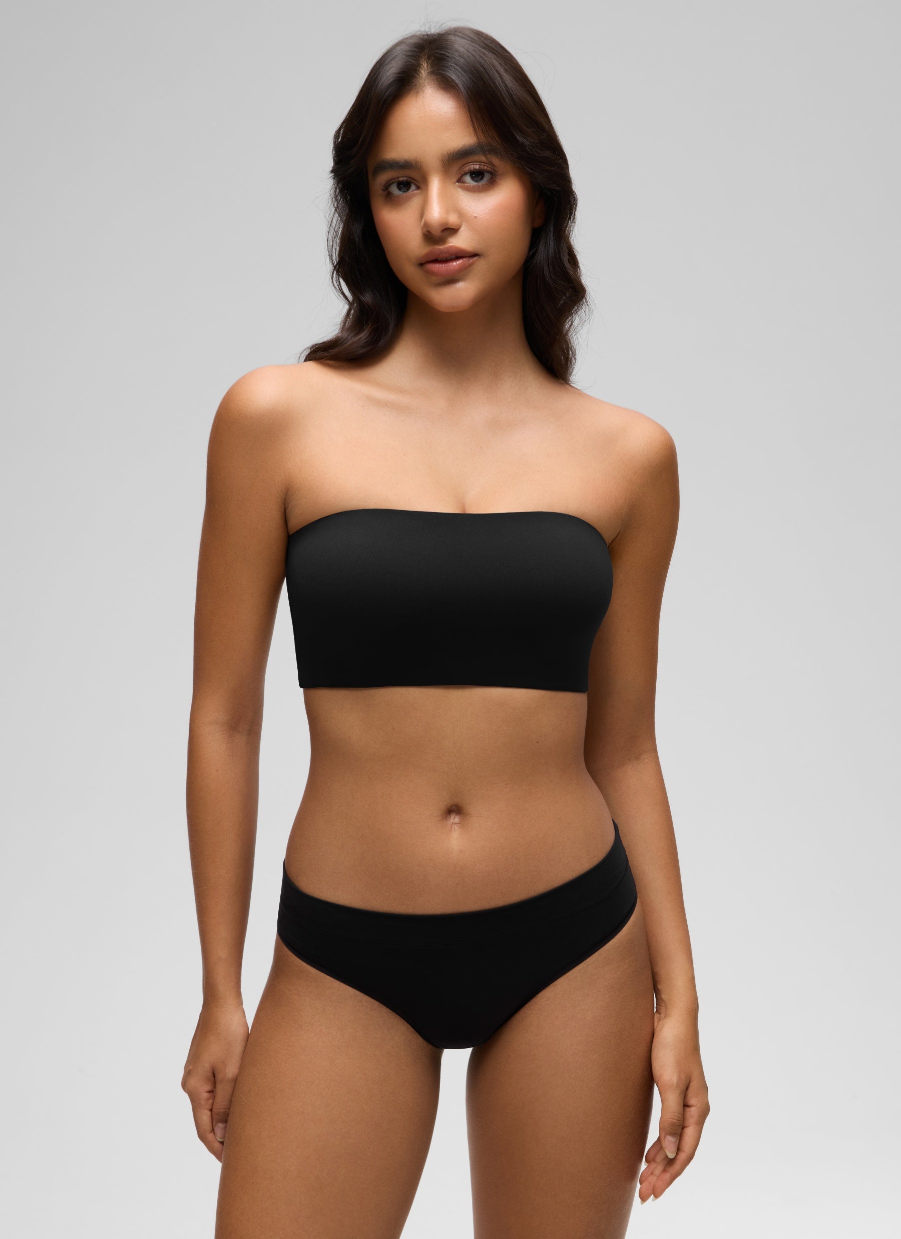 CRZ YOGA Women Softhold Double Lined Strapless Wireless  Bralettes Black