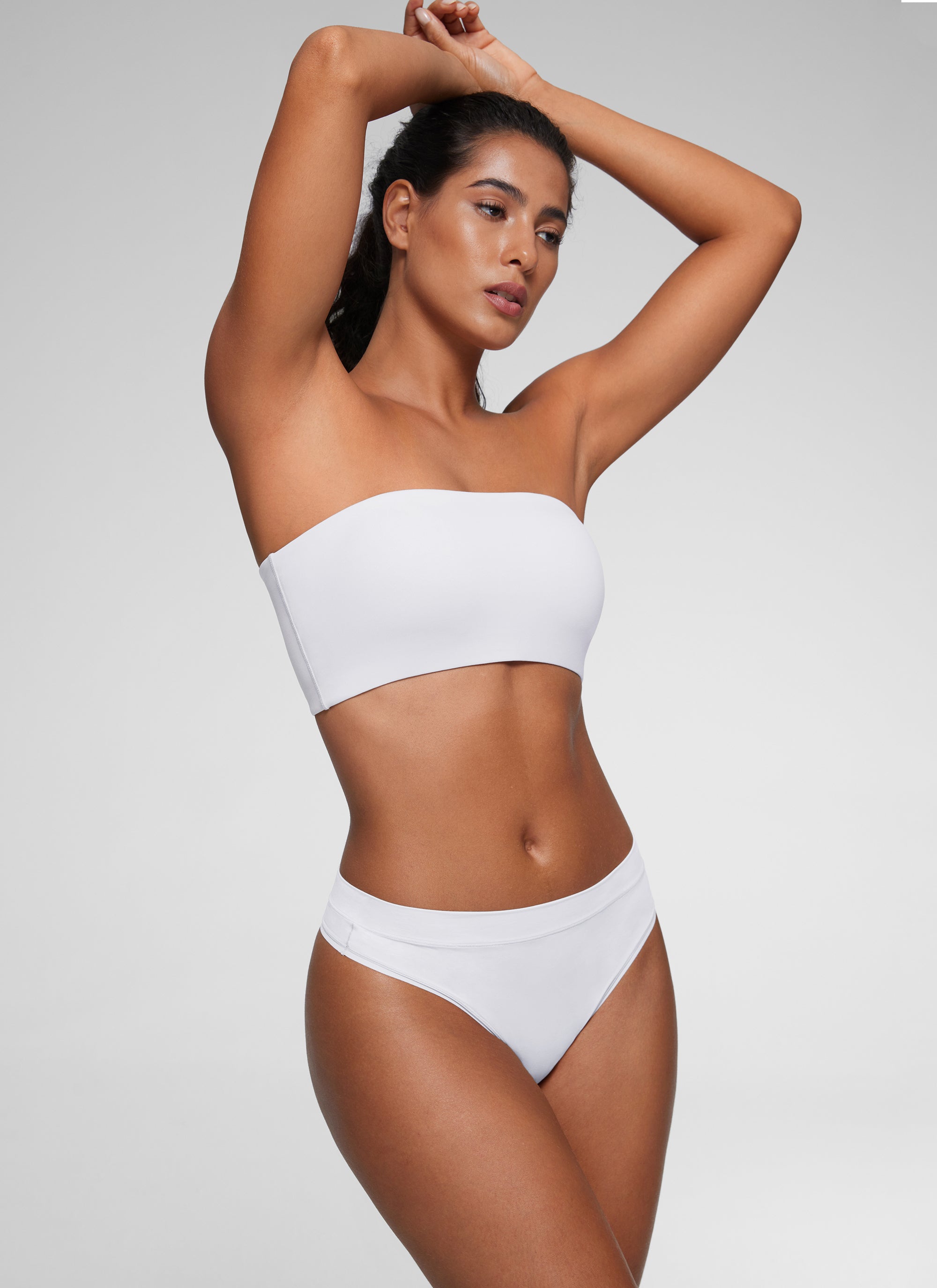 CRZ YOGA Women Softhold Double Lined Strapless Wireless  Bralettes Snow White