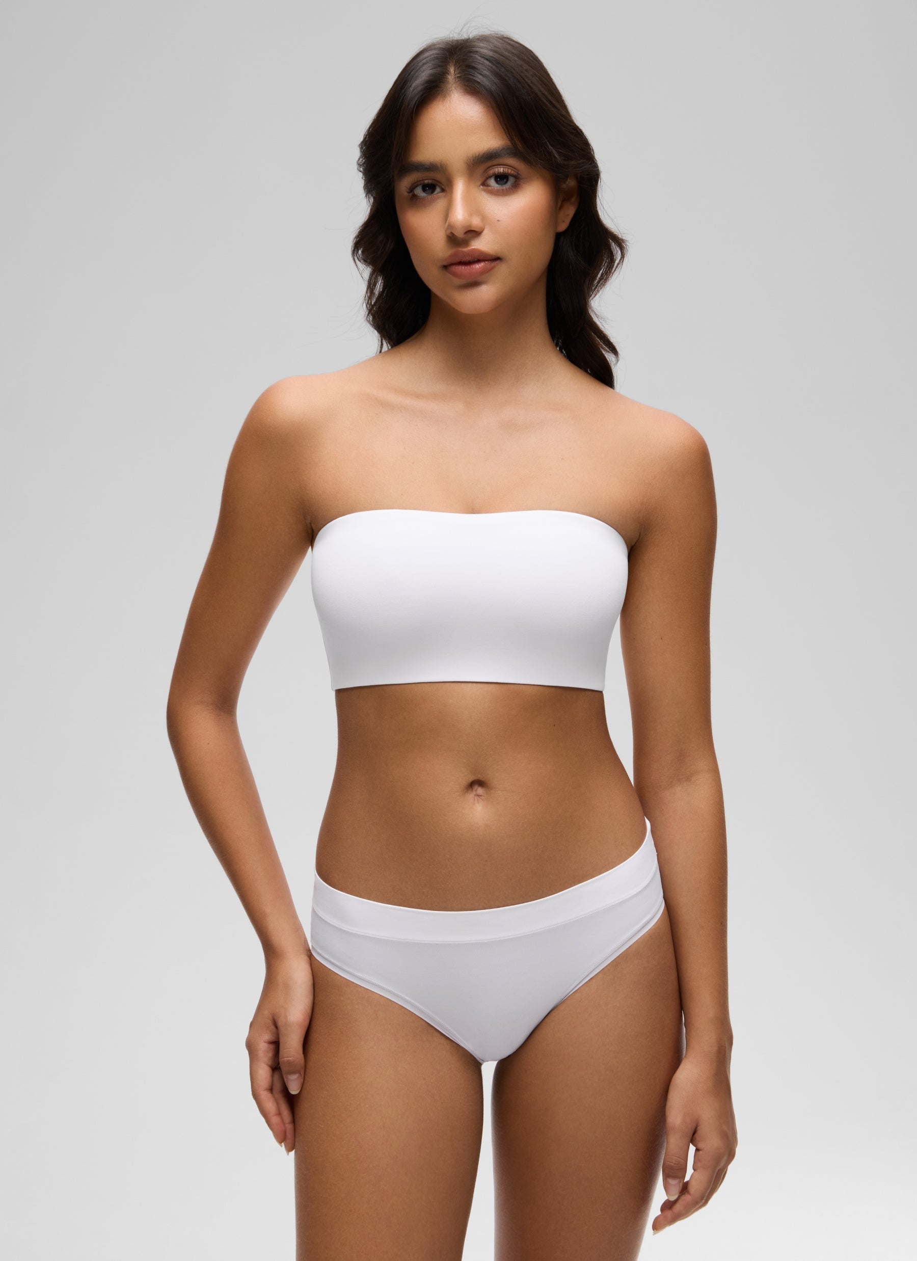 CRZ YOGA Women Softhold Double Lined Strapless Wireless  Bralettes Snow White