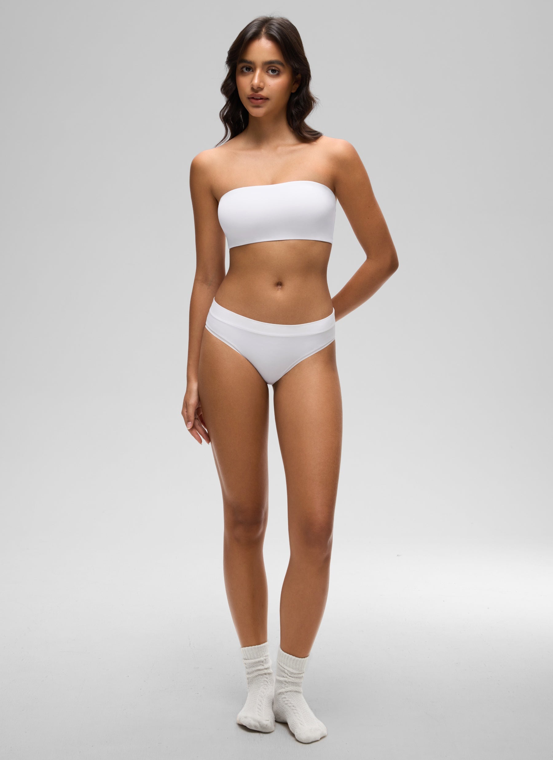 CRZ YOGA Women Softhold Double Lined Strapless Wireless  Bralettes Snow White
