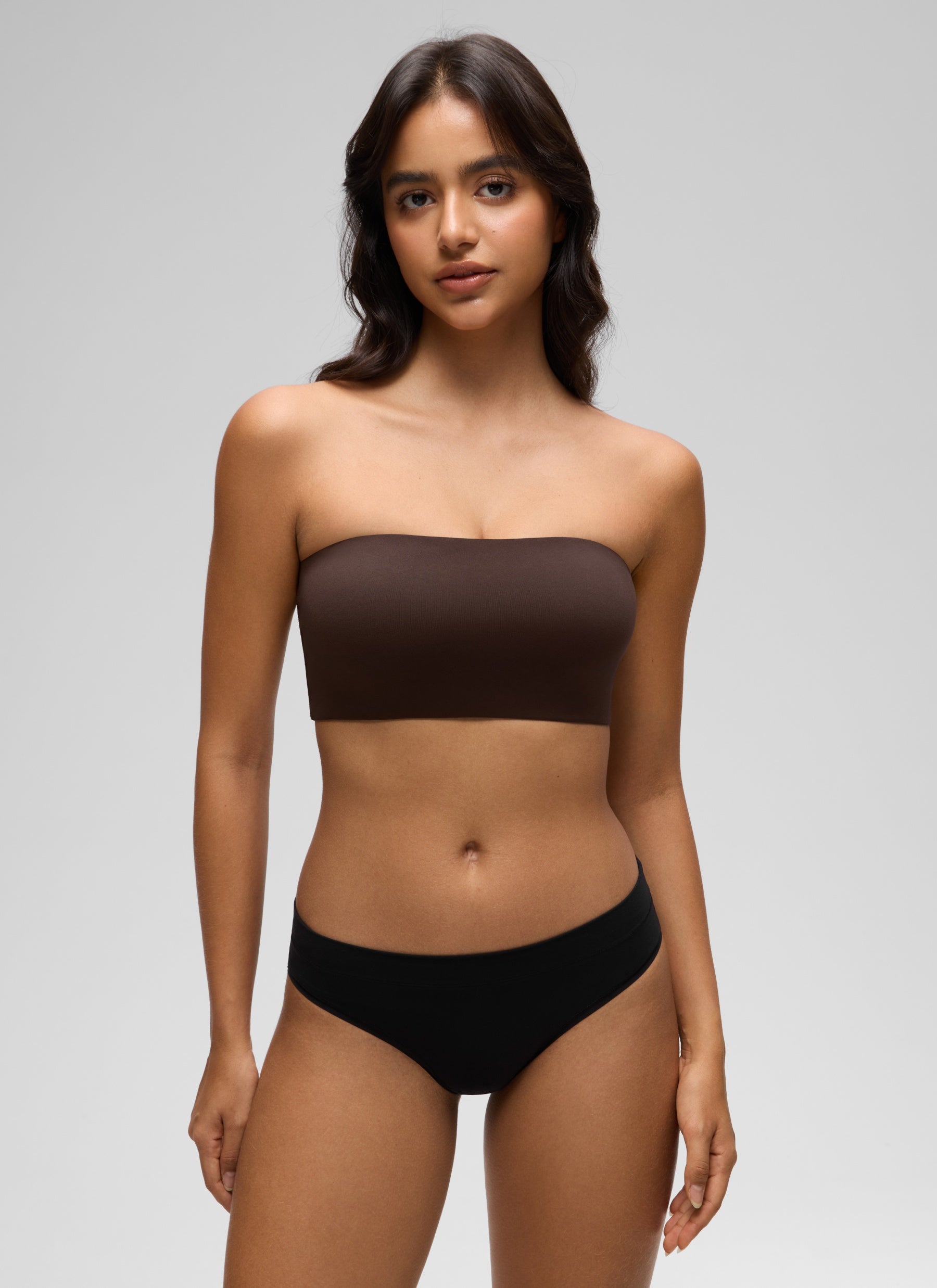 CRZ YOGA Women Softhold Double Lined Strapless Wireless  Bralettes Hot Fudge Brown