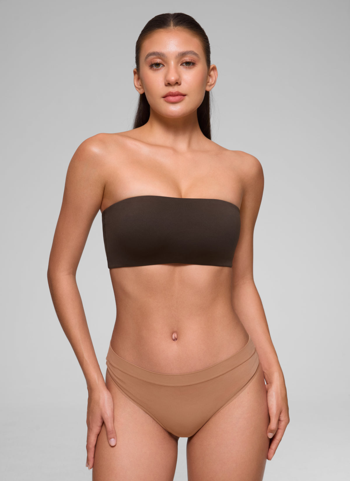 CRZ YOGA Women Softhold Double Lined Strapless Wireless  Bralettes Hot Fudge Brown