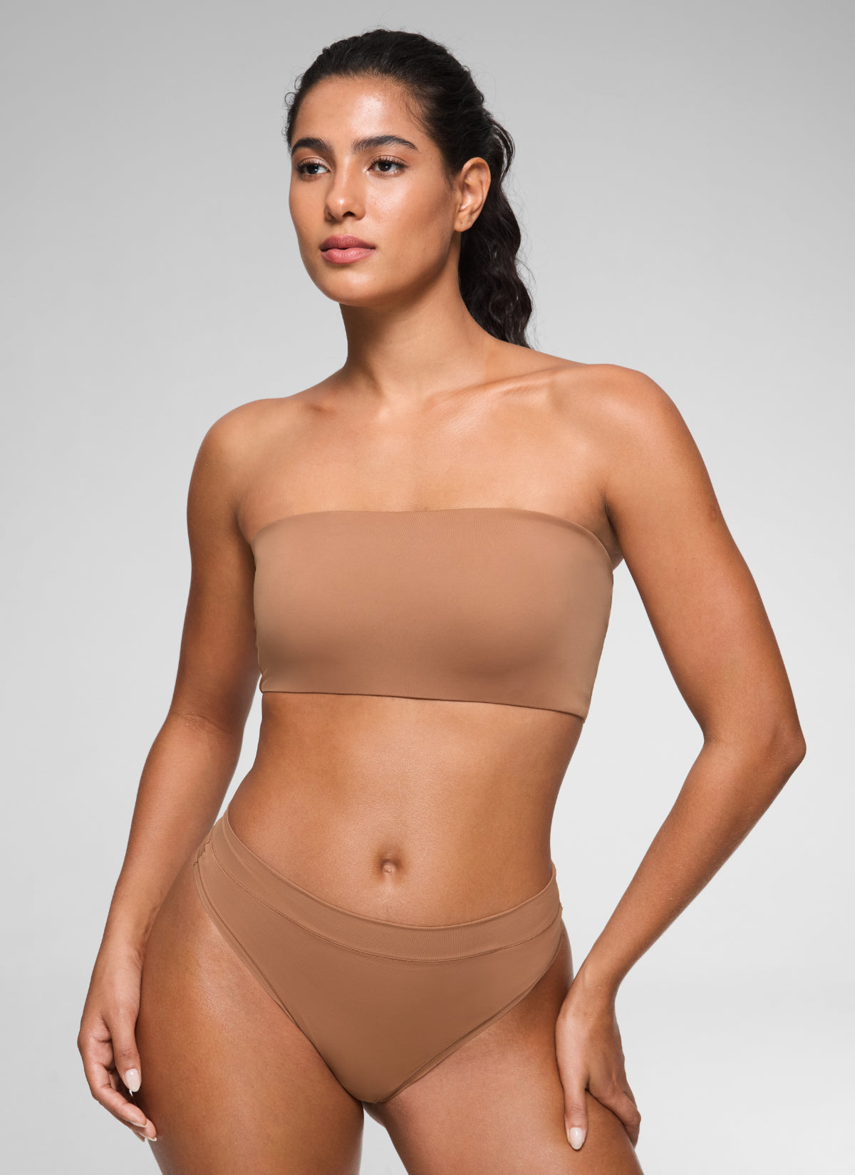 CRZ YOGA Women Softhold Double Lined Strapless Wireless  Bralettes Gravel Beige