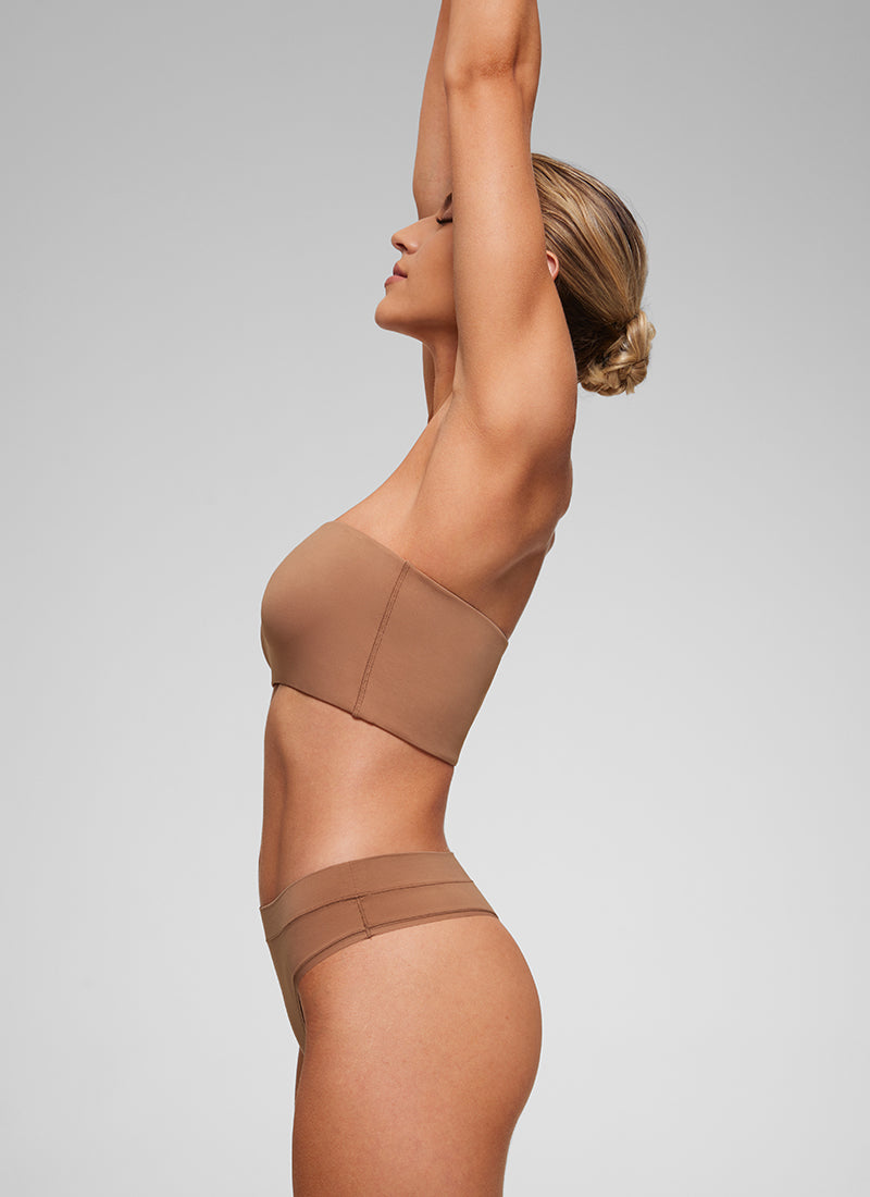CRZ YOGA Women Softhold Double Lined Strapless Wireless  Bralettes Gravel Beige @model_info:Laura