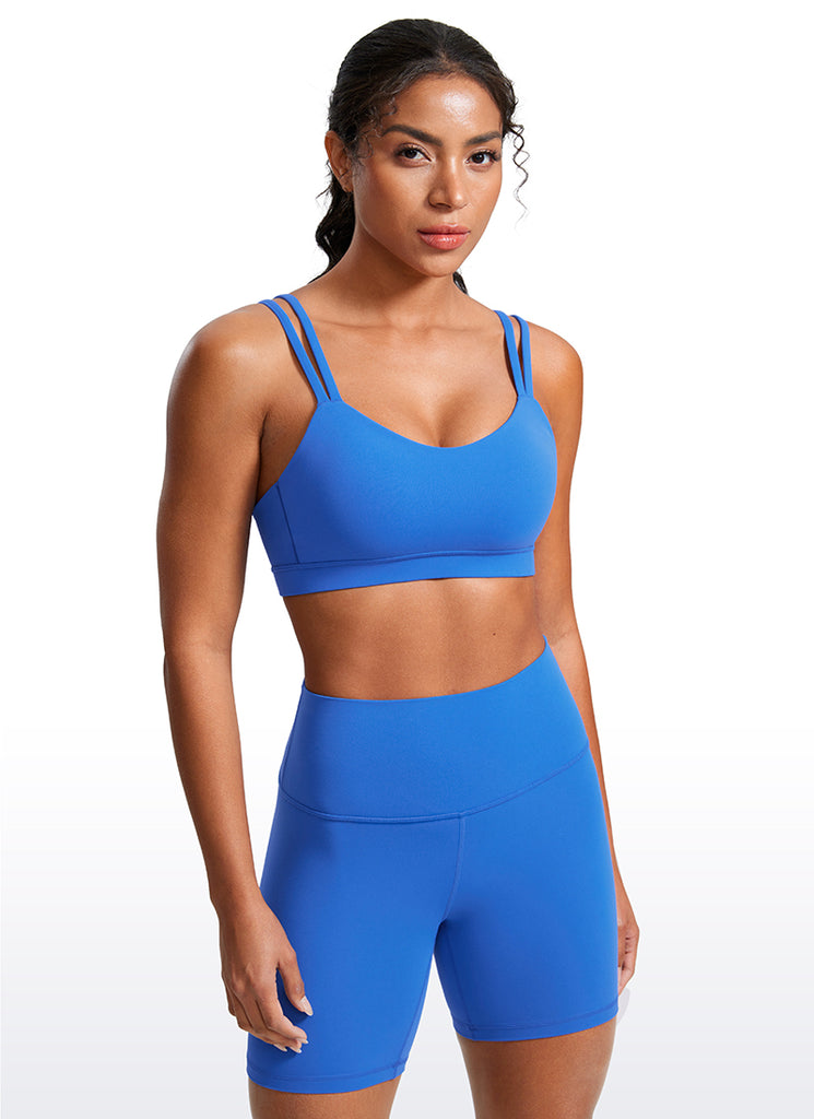 CRZ YOGA Women's Yoga Molded Cup Butterluxe Strappy Bra V Neck White Apricot