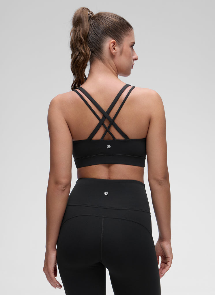 CRZ YOGA Women's Yoga Light Support Double Strap Mold Sport Bra Black