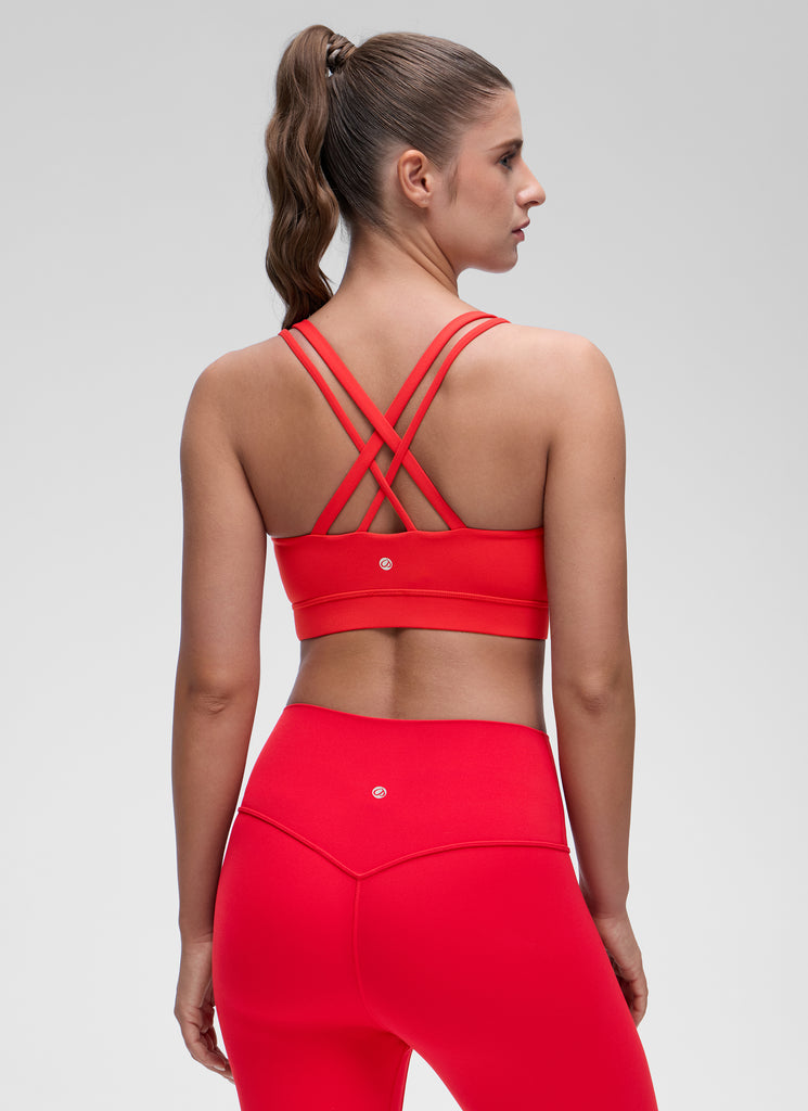 CRZ YOGA Women's Yoga Light Support Double Strap Mold Sport Bra Deep Red