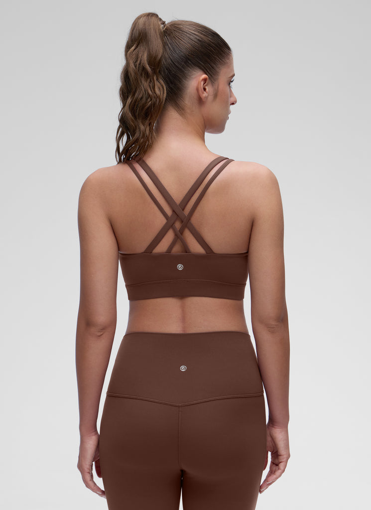 CRZ YOGA Women's Yoga Light Support Double Strap Mold Sport Bra Coffee Brown