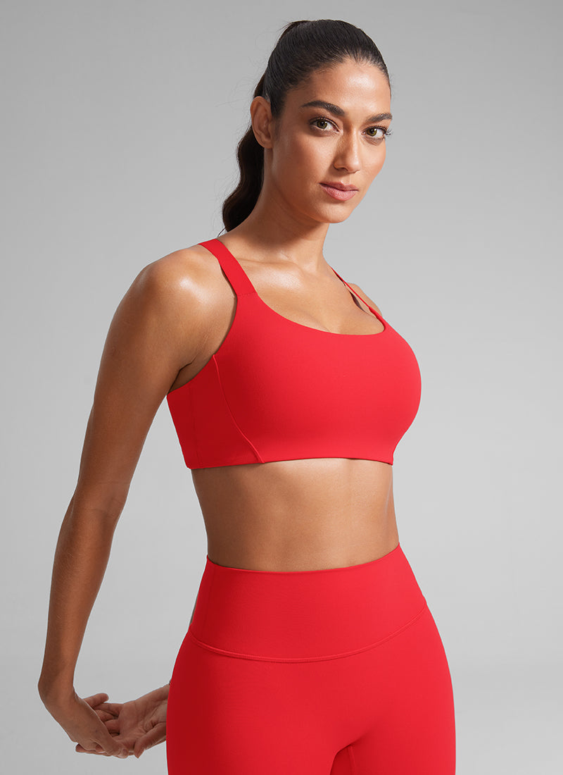 CRZ YOGA Women's Gym Top Butterlift Scoop Neck Bra Adjustable Straps Deep Red @model_info:Mariana