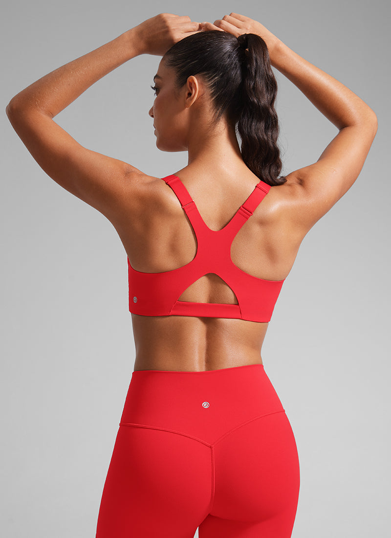 CRZ YOGA Women's Gym Top Butterlift Scoop Neck Bra Adjustable Straps Deep Red @model_info:Mariana