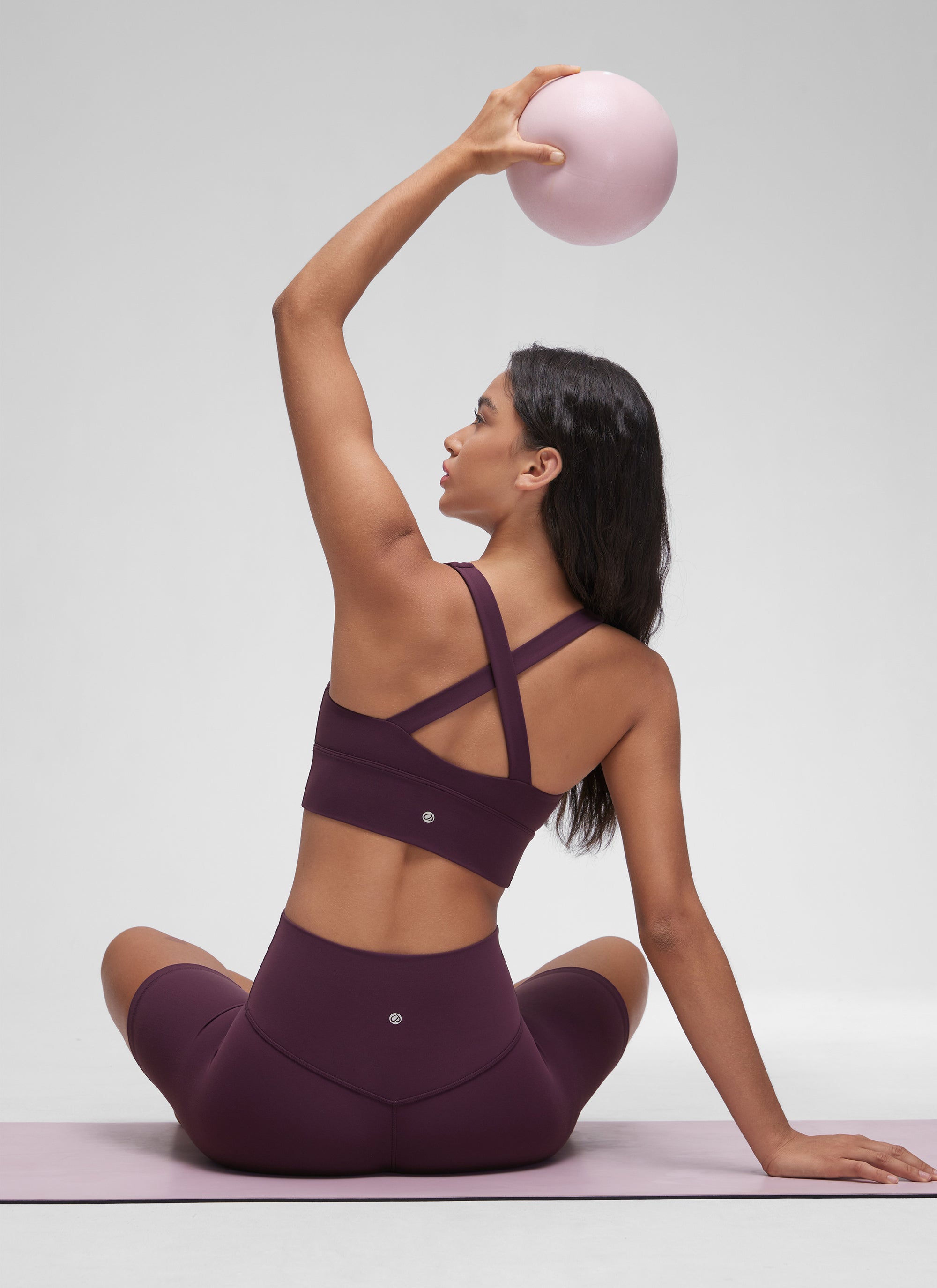 CRZ YOGA Women's Light Support Butterluxe Yoga Bra Ruched V Neck Deep Purple @model_info:Winma