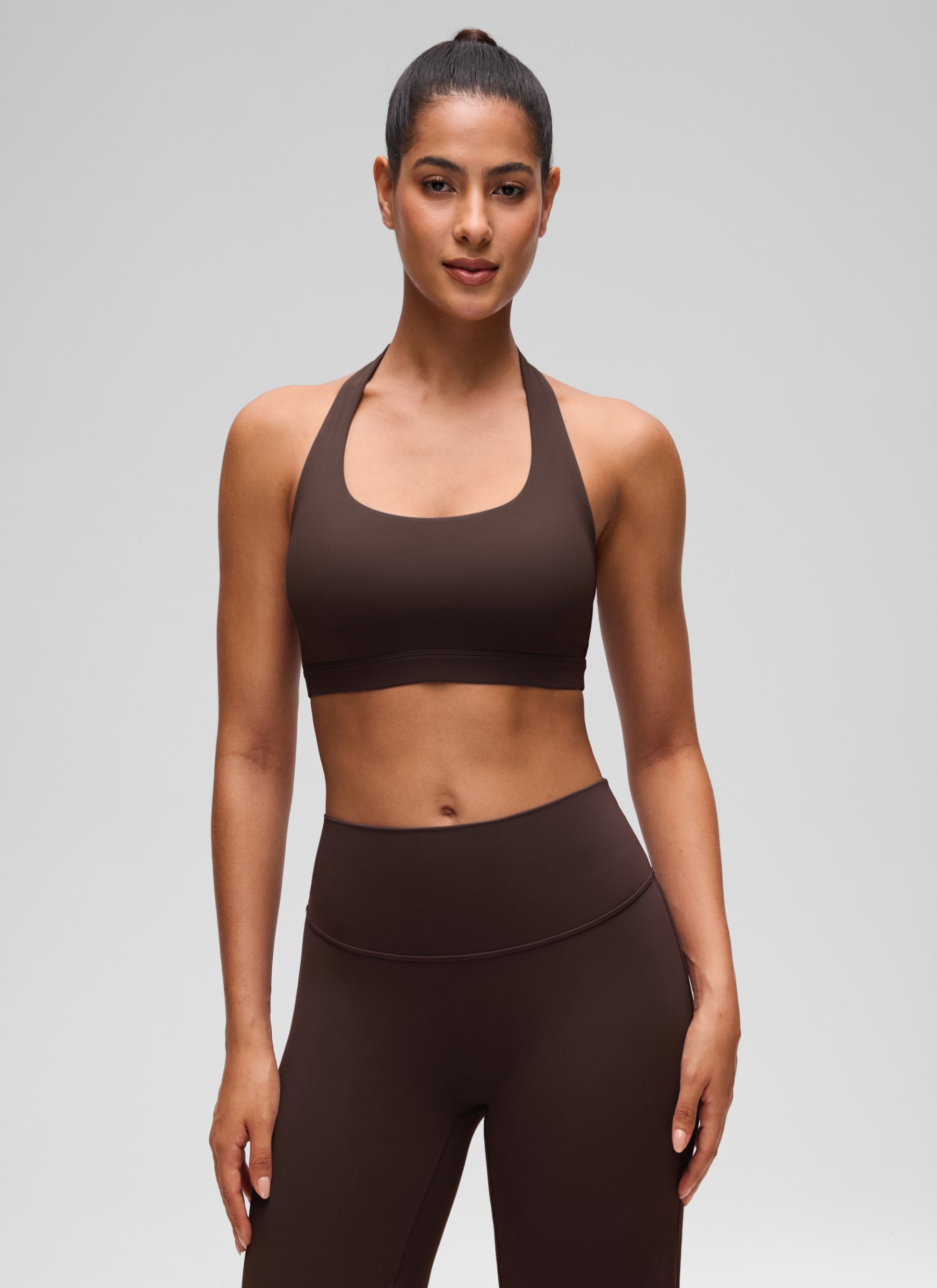 CRZ YOGA Womens Yoga Scoop Neck Padded Open Back Sports Bras Hot Fudge Brown