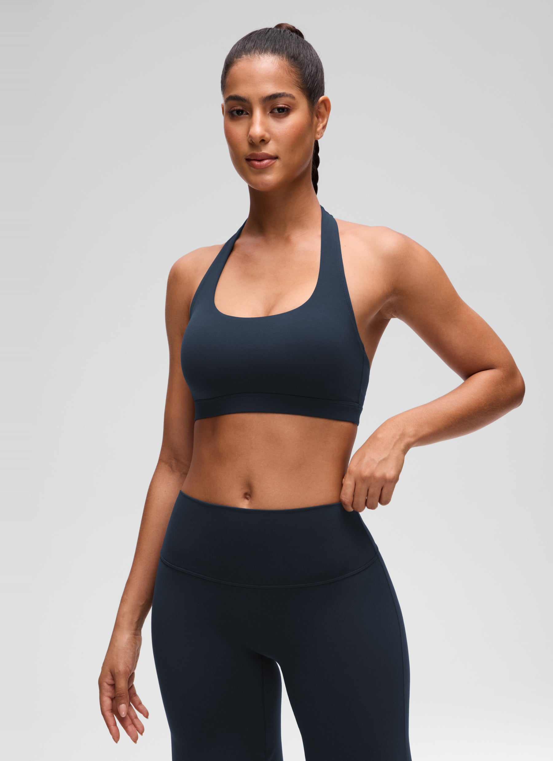 CRZ YOGA Womens Yoga Scoop Neck Padded Open Back Sports Bras True Navy