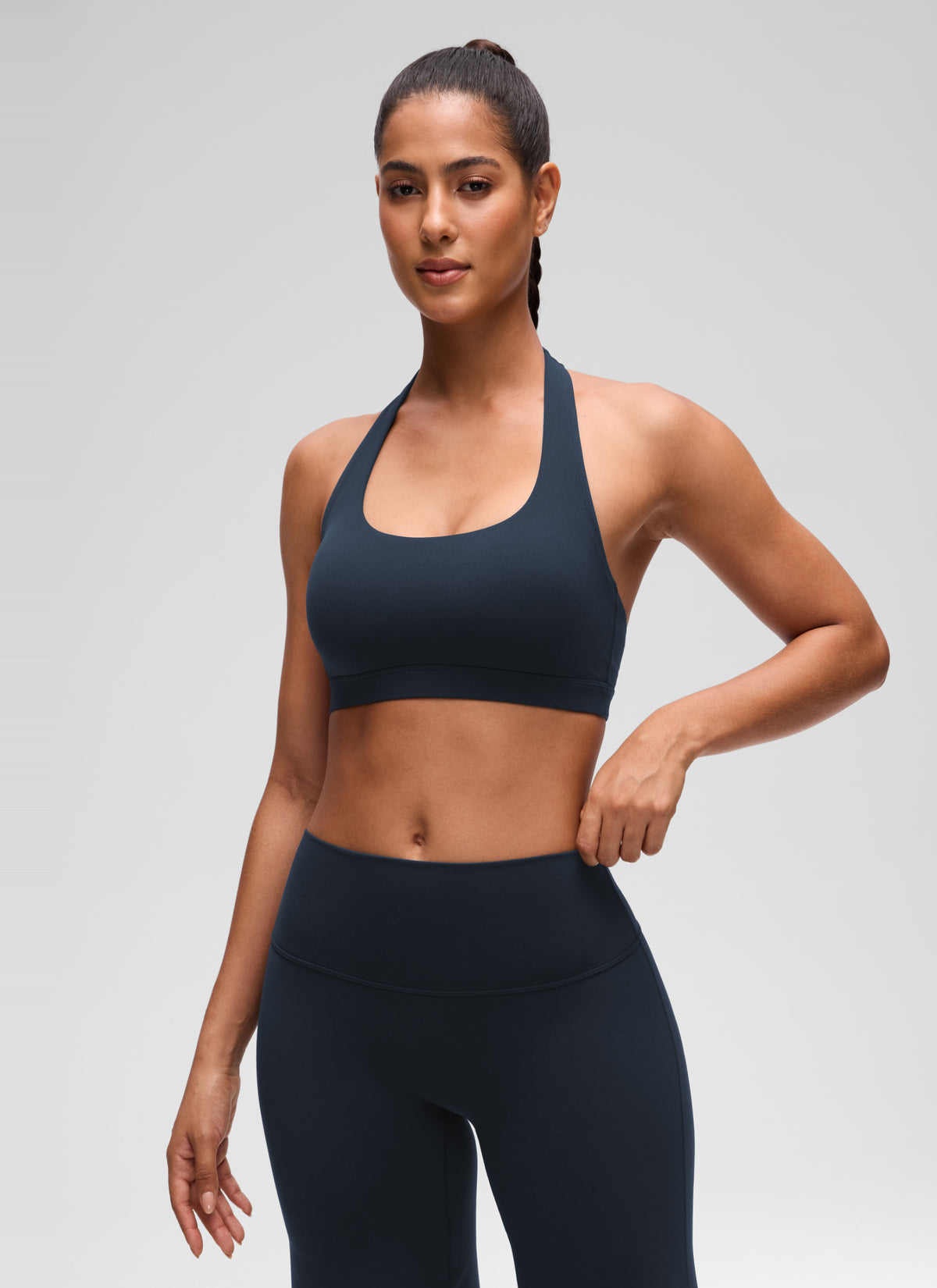 CRZ YOGA Womens Yoga Scoop Neck Padded Open Back Sports Bras True Navy