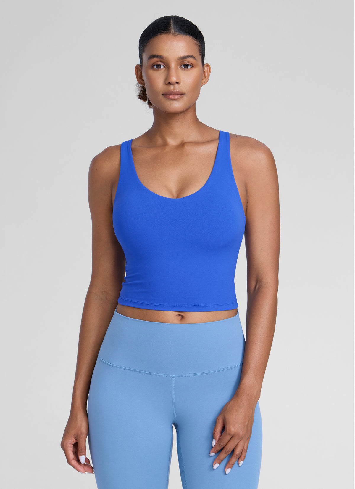 CRZ YOGA Womens Butterlift Racerback U Neck Yoga Built in Bra Tank Royal @model_info:Barbara